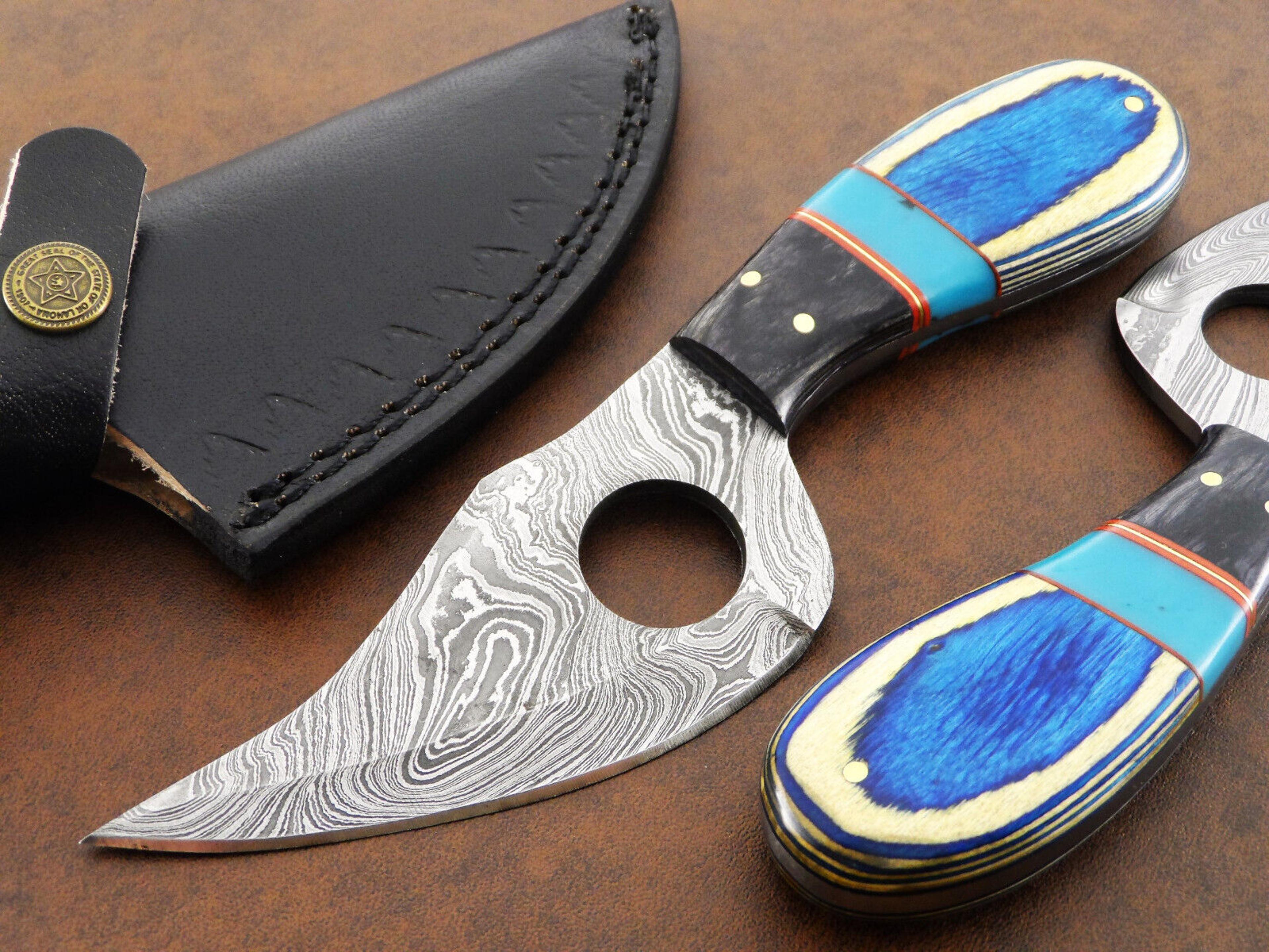 custom handmade forged damascus fixed blade camping hunting knife,