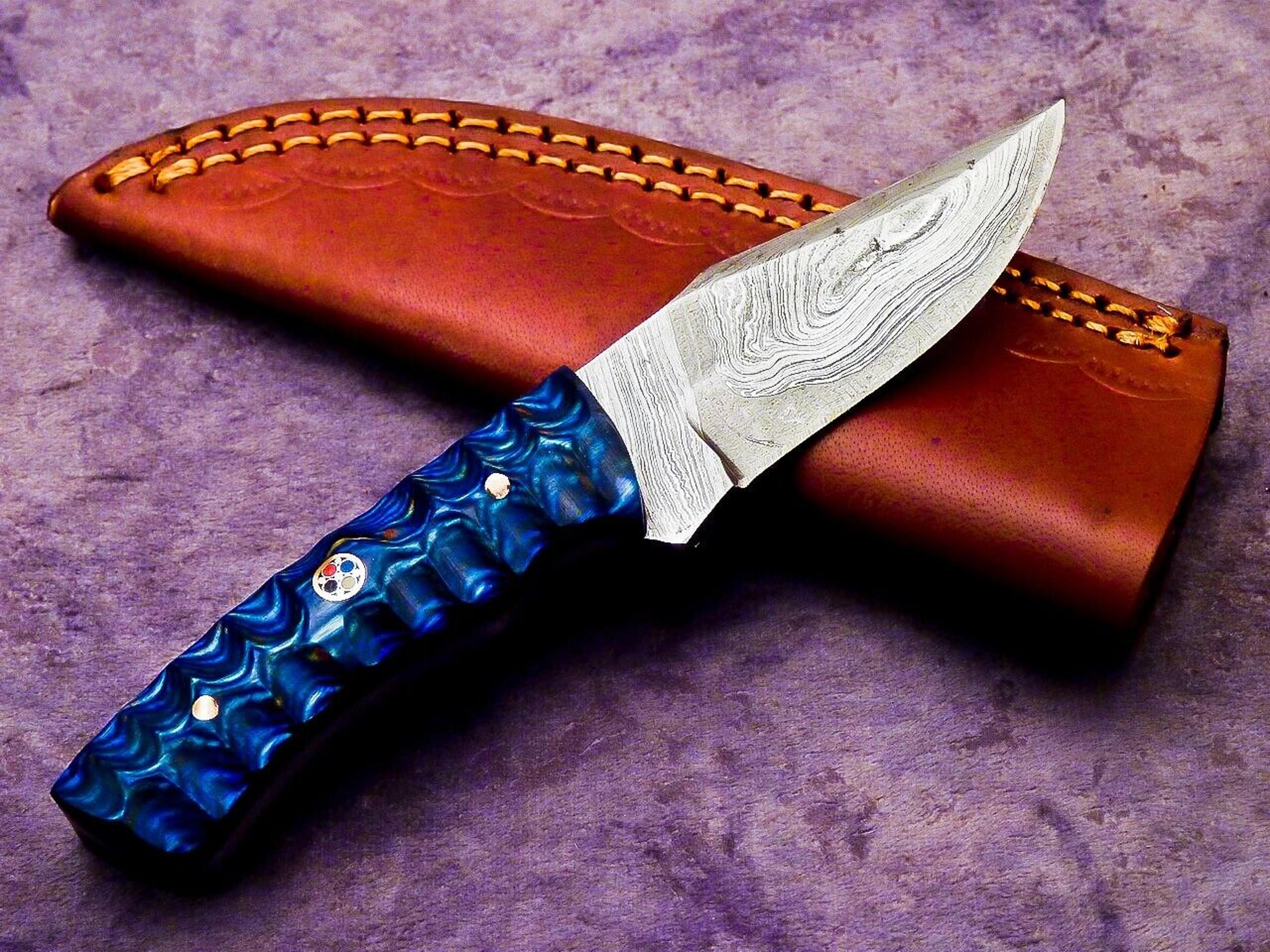 small beautifull damascus steel knife handmade hunting camping knife & hard wood handle,