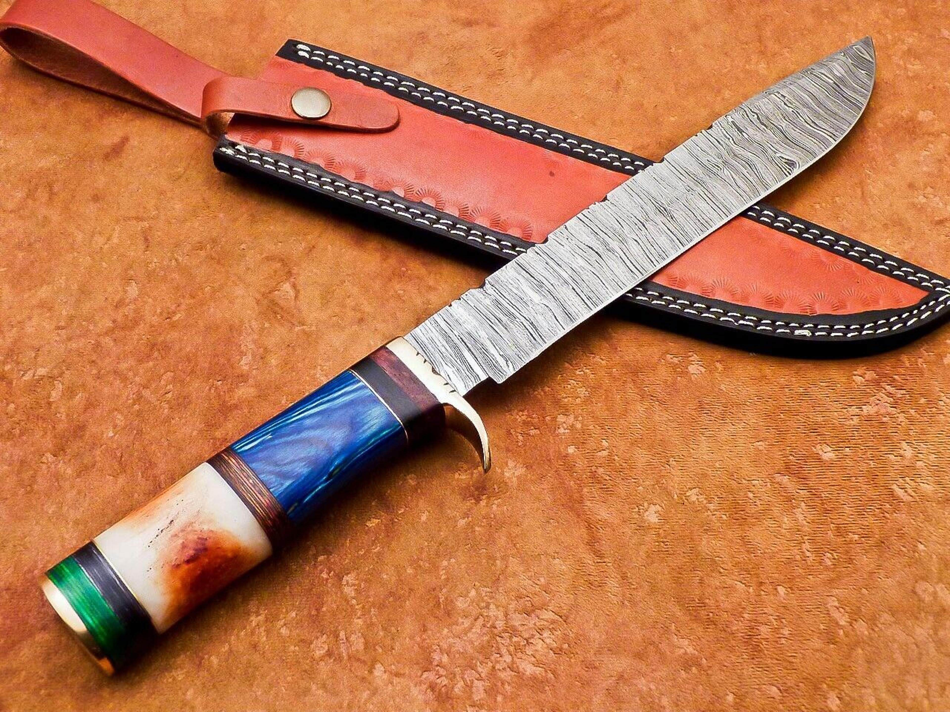 beautifull custom handmade damascus blade camping hunting knife bowie knife,