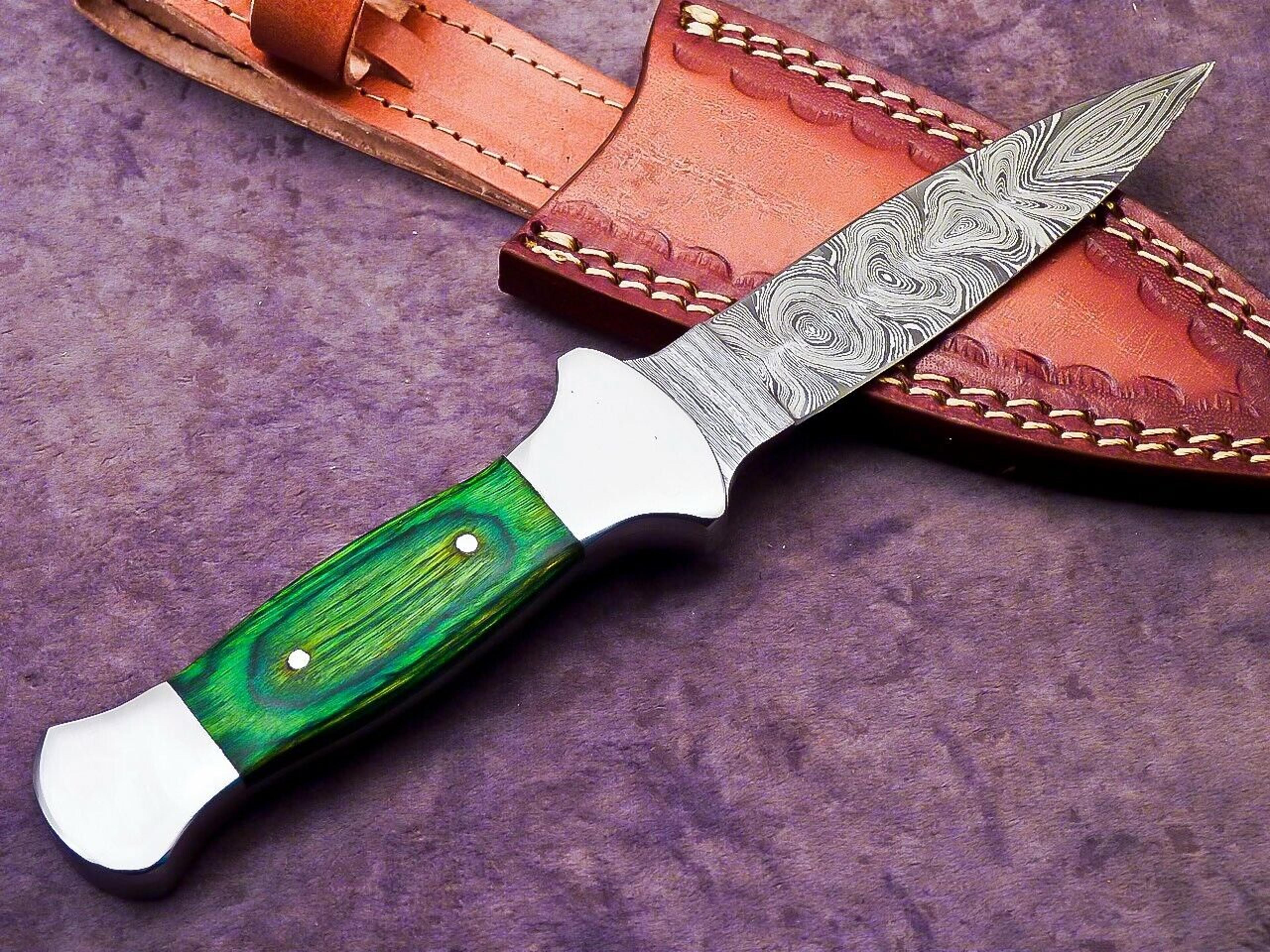 beautifull handmade damascus dagger hunting knife wood handle,