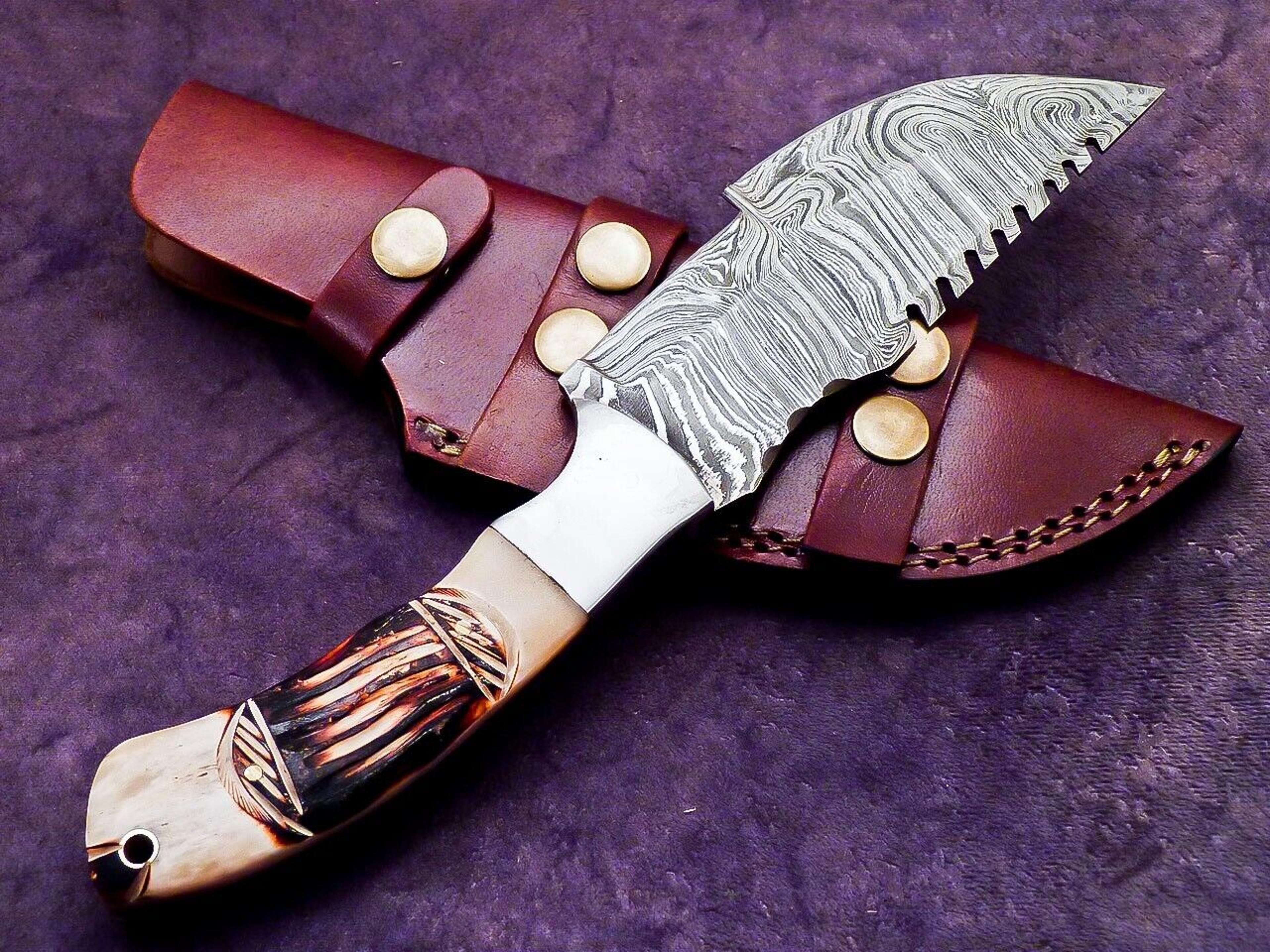 custom handmade damascus blade camping hunting full tang tracker knife,