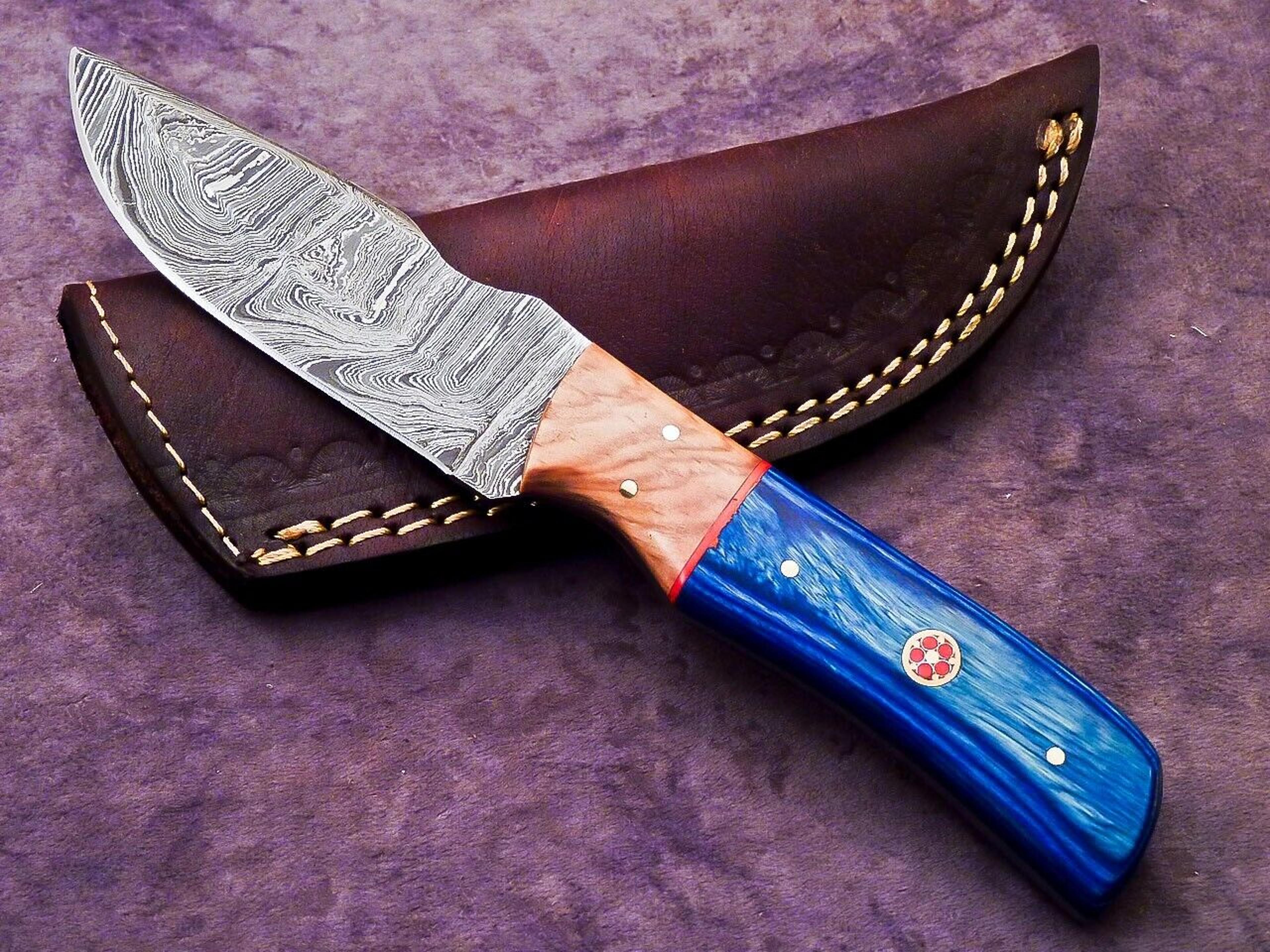 custom handmade damascus steel hunting skninning knife fixed blade knife,