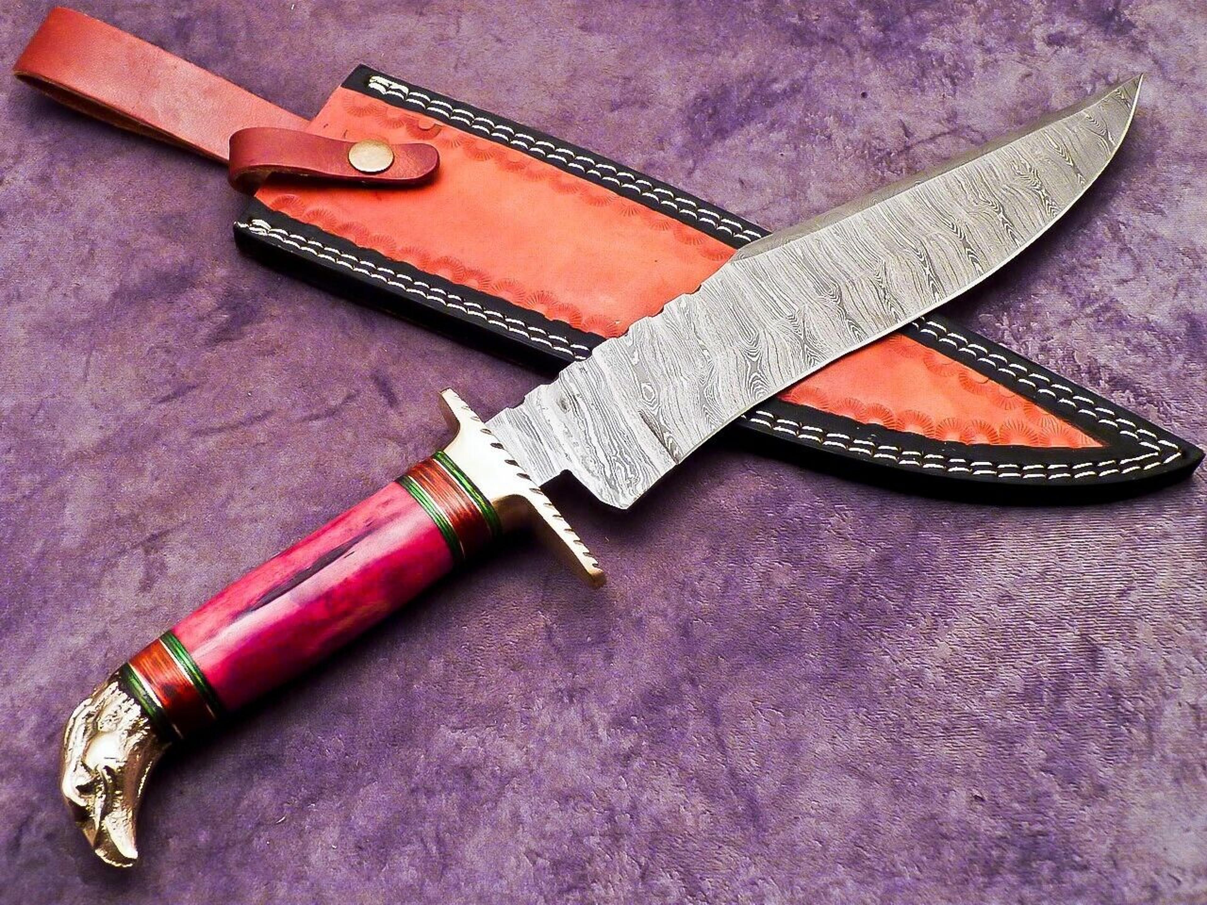 beautifull custom handmade damascus steel blade camping hunting knife bowie knife,