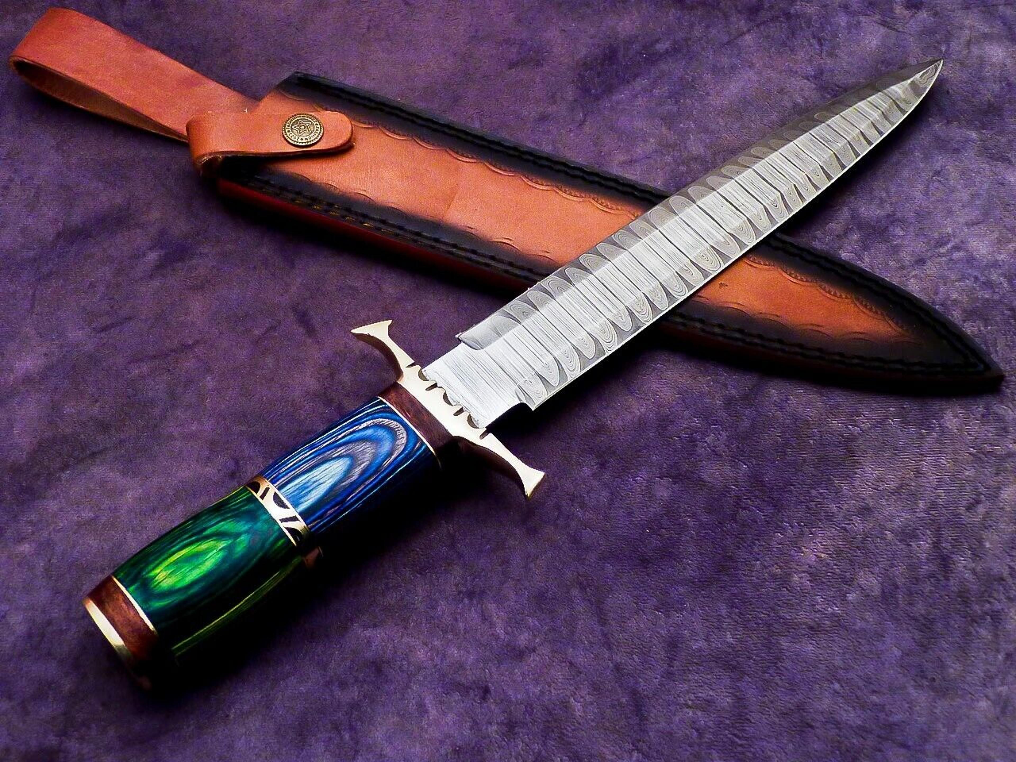 custom hand forged damascus dagger hunting knife fixed blade knife handle natural wood,