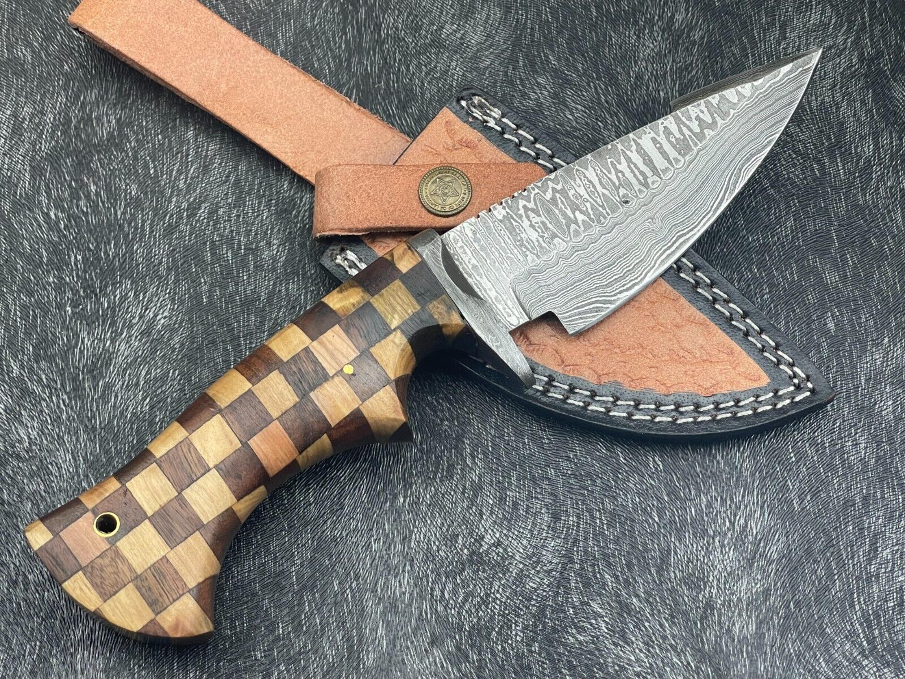 beautiful custom hand forged damascus steel bowie skinning knife fixed blade knife