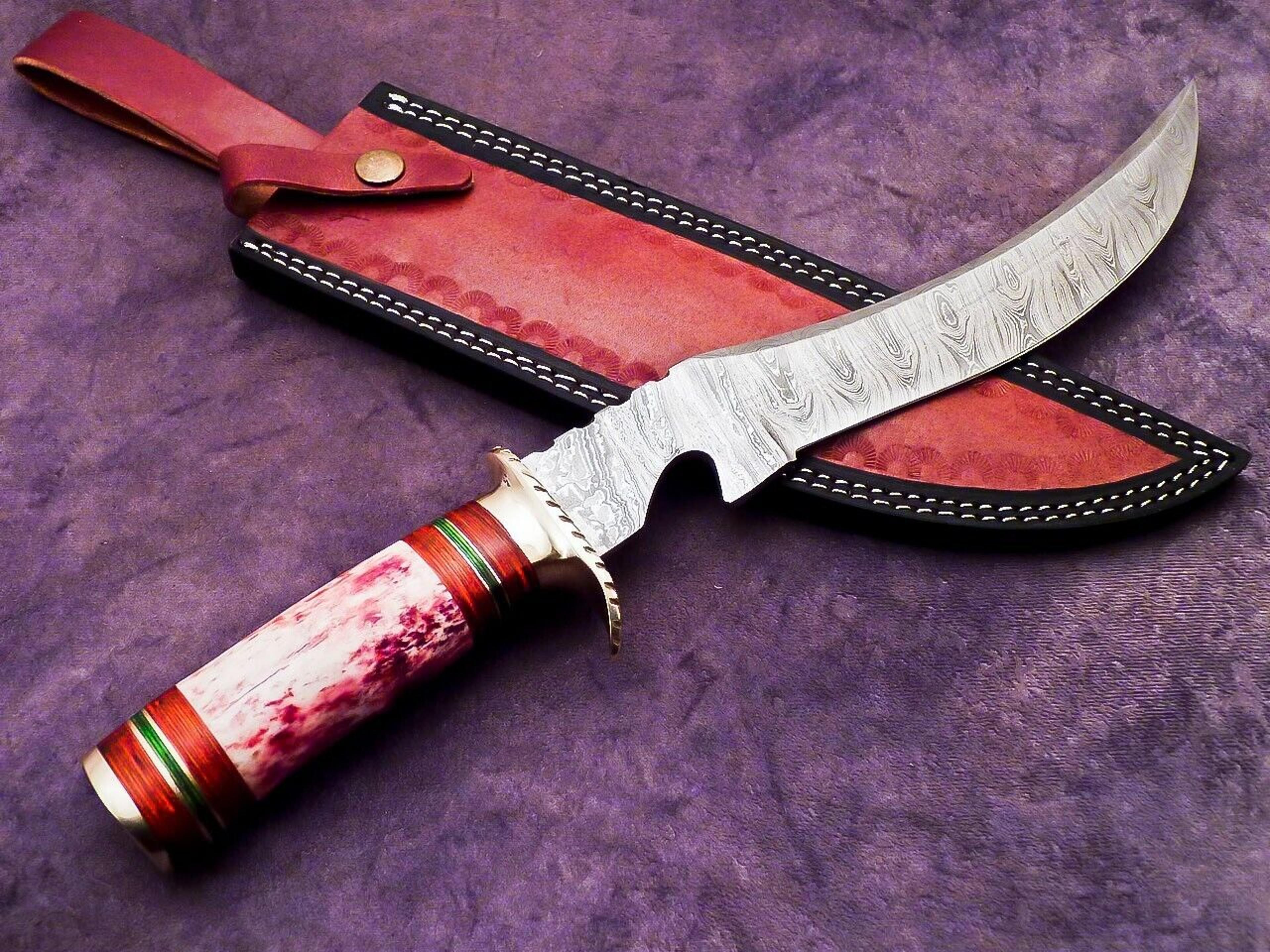 custom hand forged damascus steel blade bowie knife fixed blade knife,