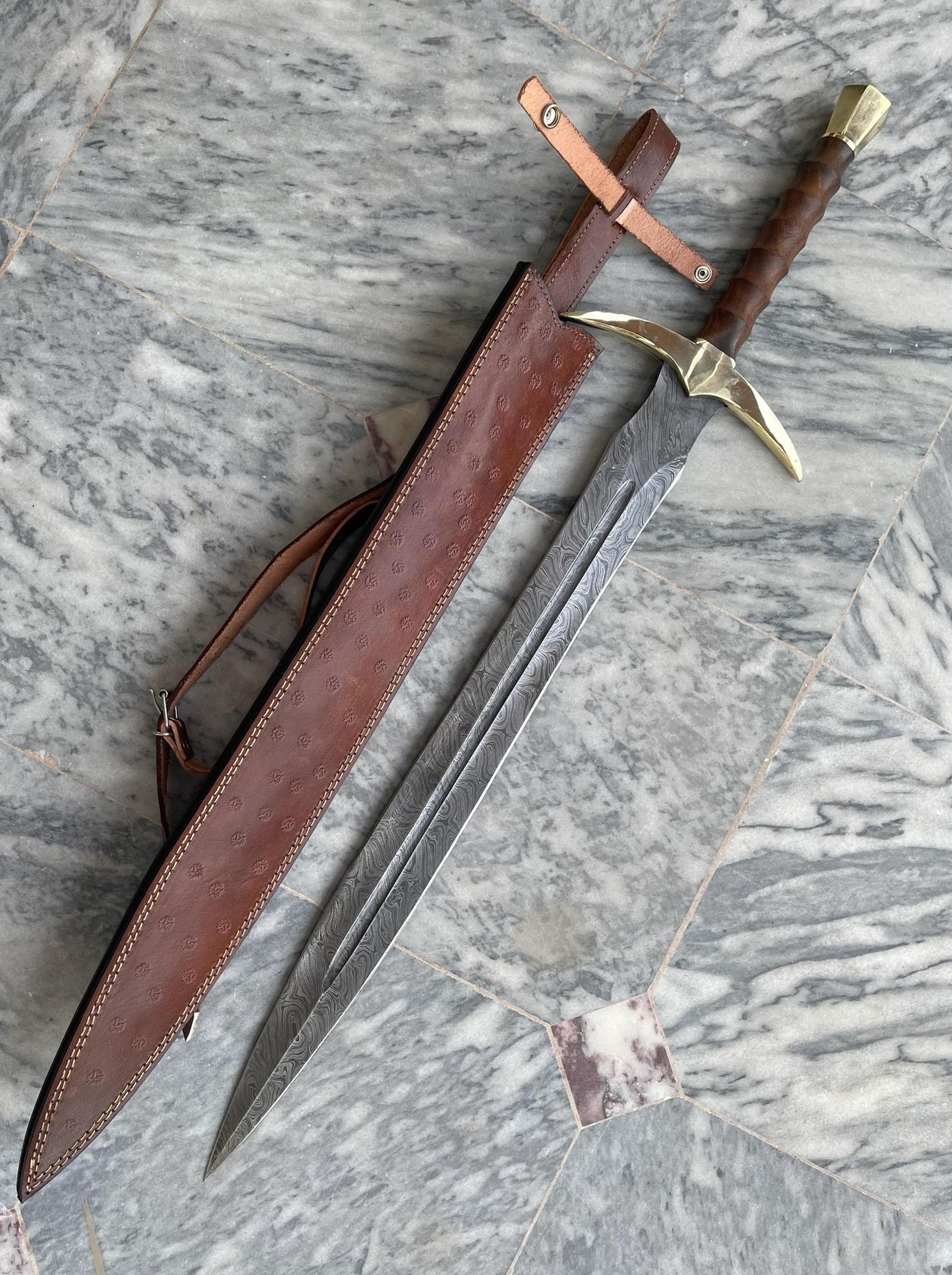 handcrafted damascus steel viking sword hobbit inspired decorative display blade