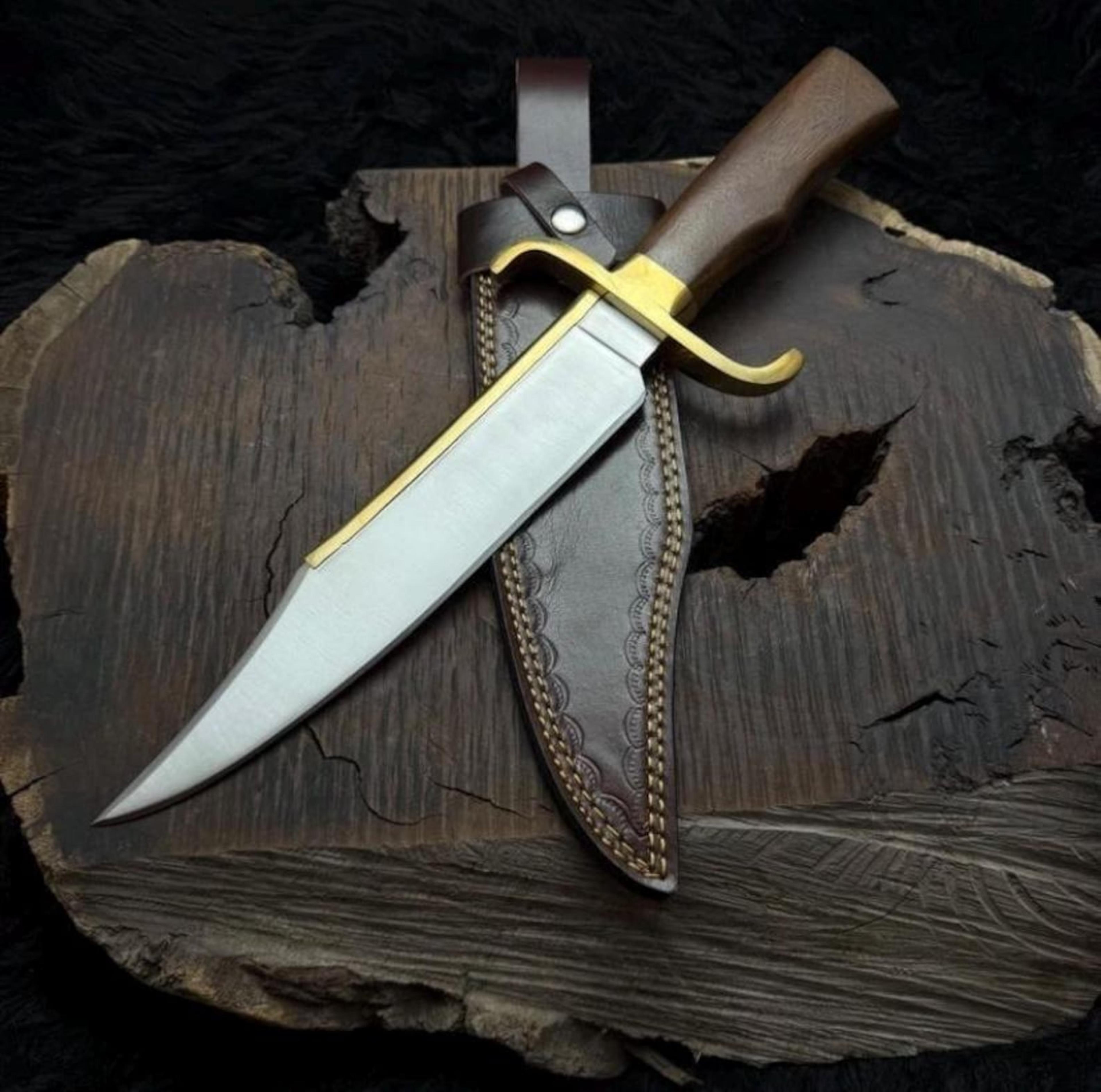 handmade bushcraft knife wood handle leather sheath camping gift for outdoorsmen