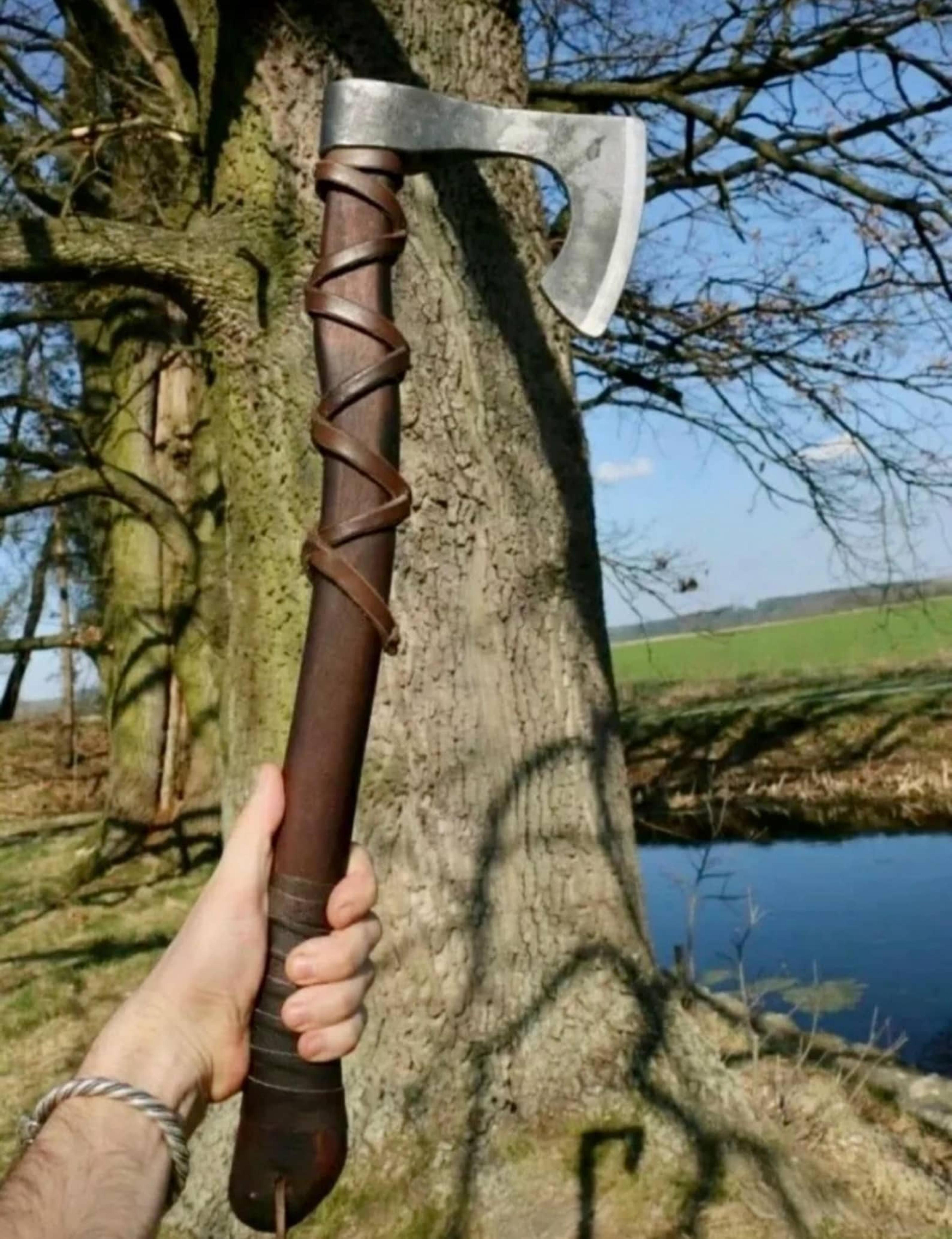 handmade viking style axe carbon steel head rosewood handle