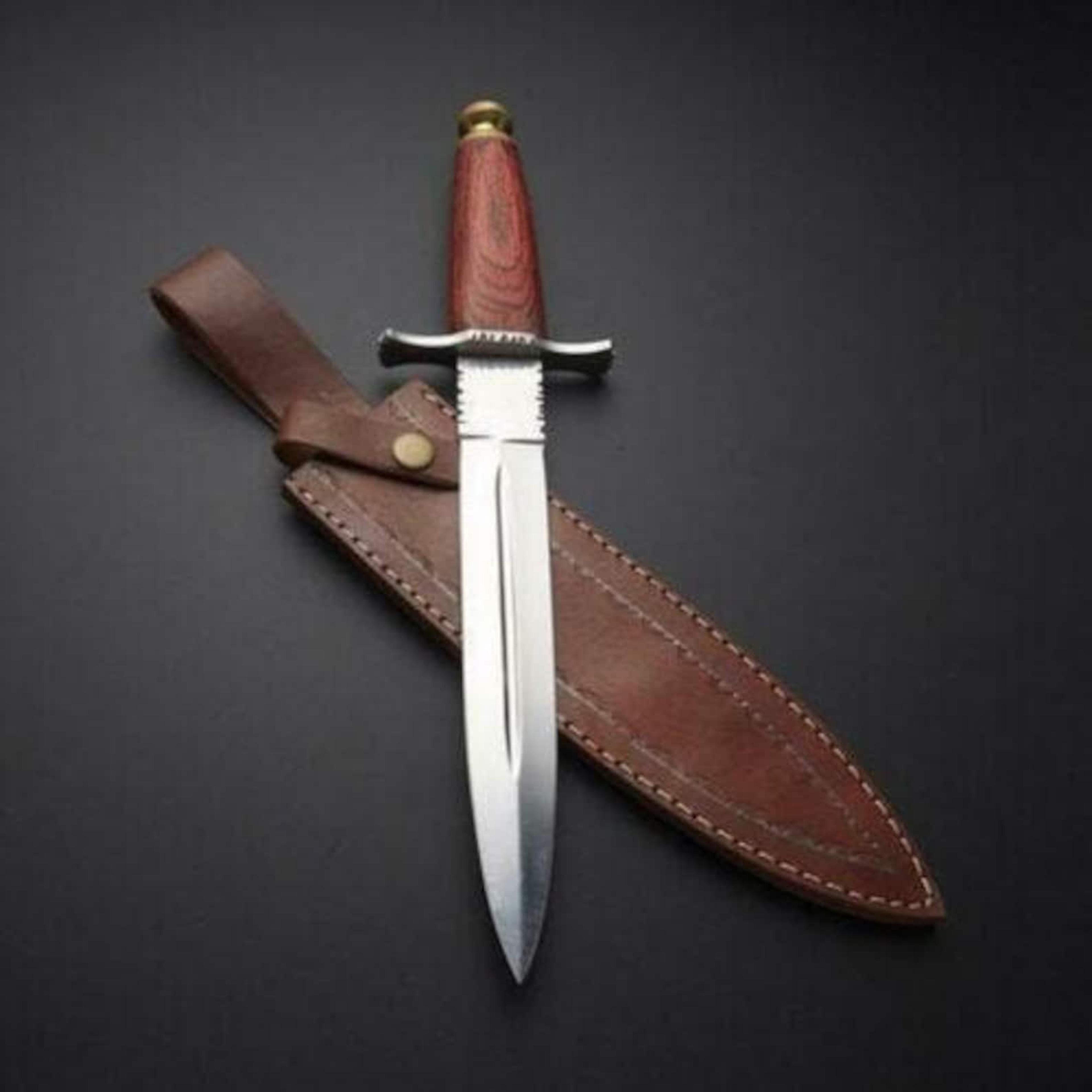 handmade double edge dagger knife with stainless steel spear point blade & rosewood handle