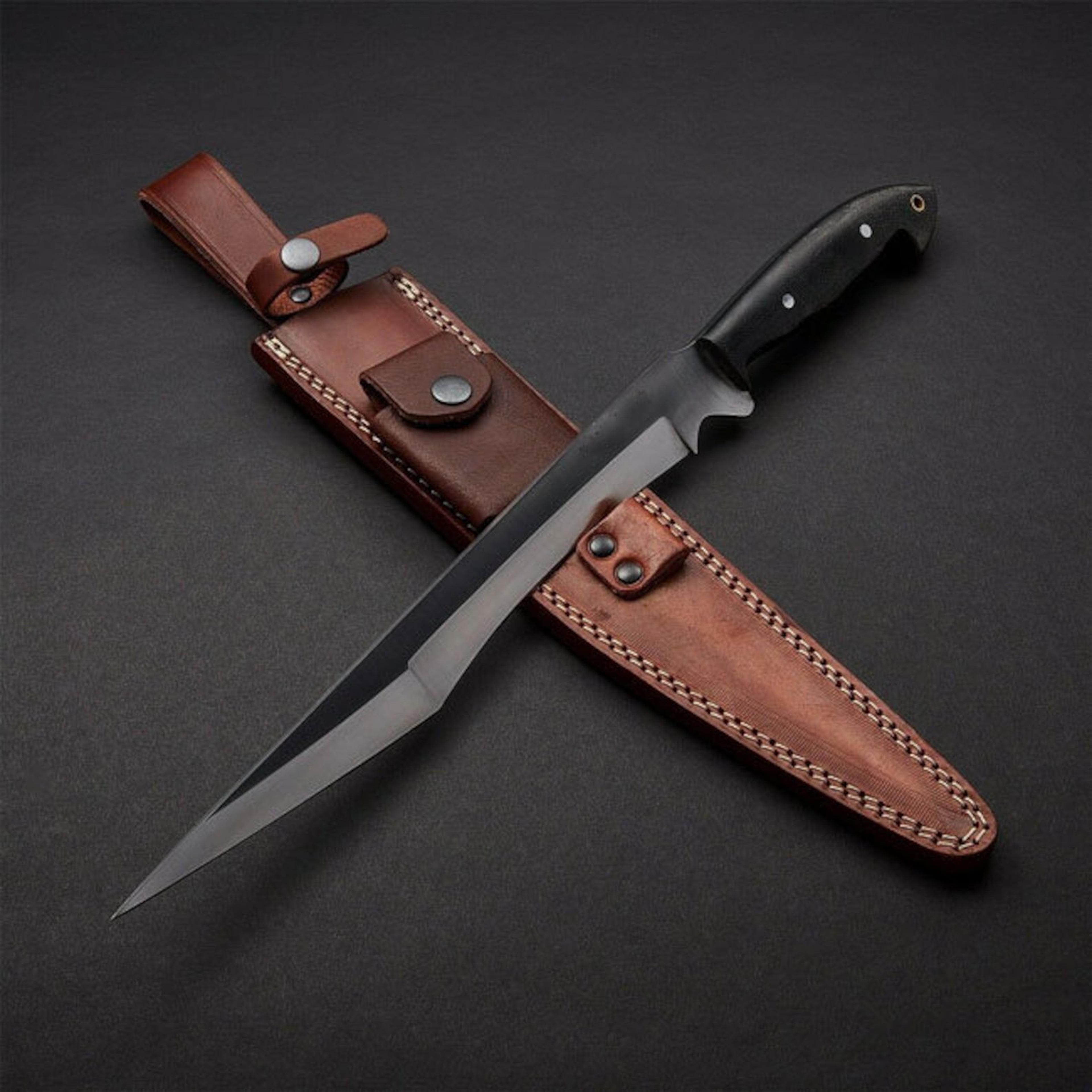 handmade tactical tanto knife with stainless steel blade, black handle & leather sheath for hunter lovers