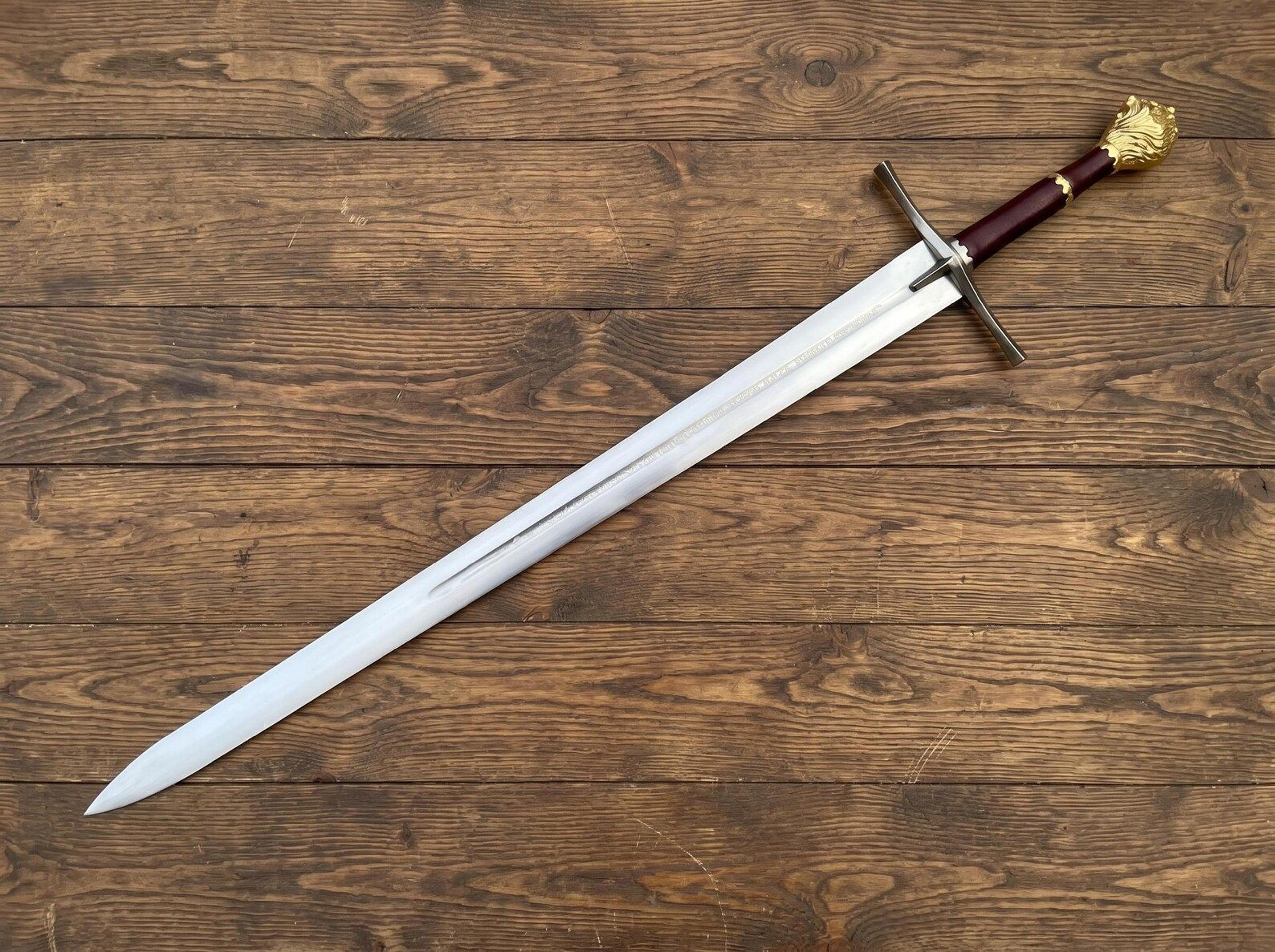 forged stainless steel longsword with lion pommel – medieval knight crusader display sword for collectors