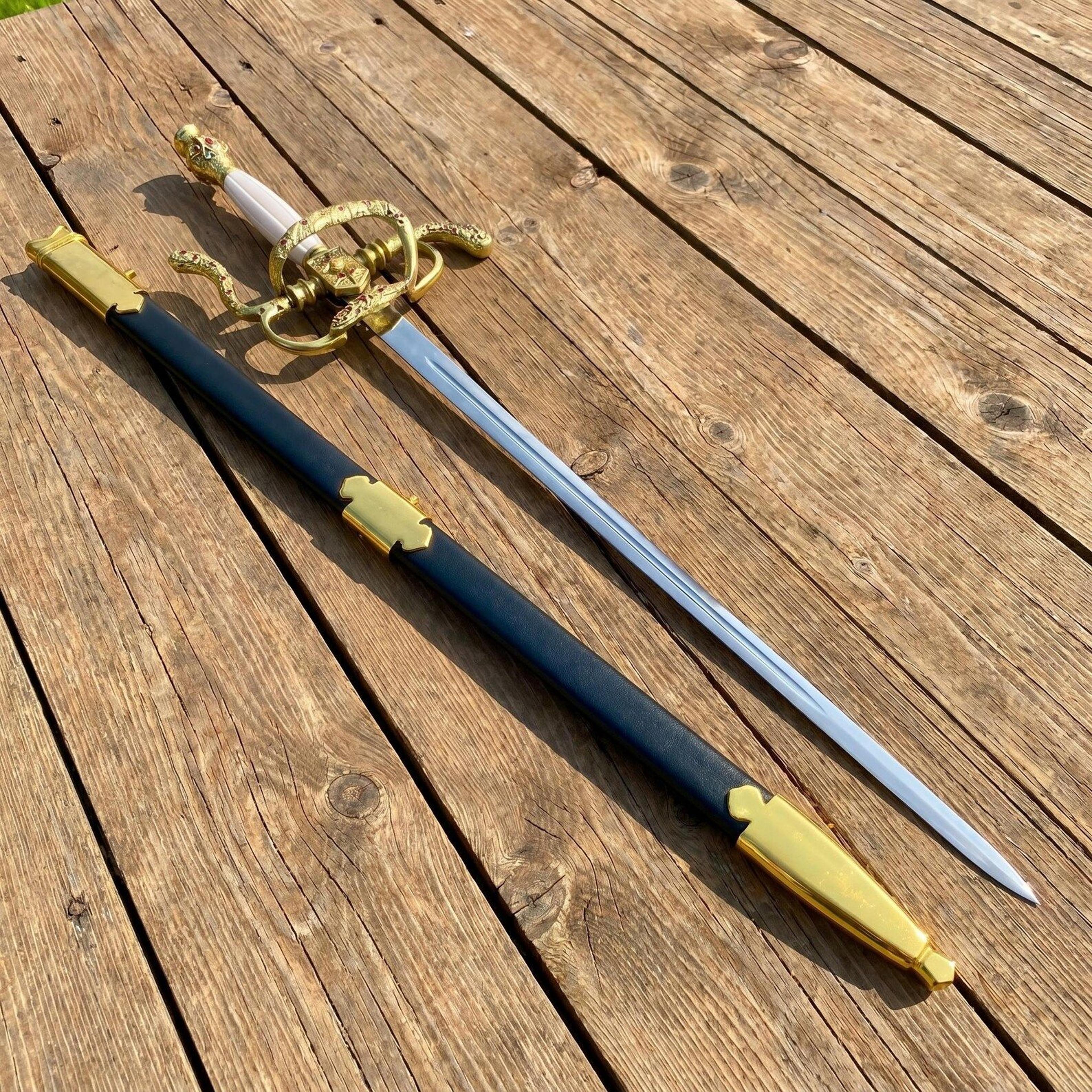 handmade stainless steel longsword with gold snake hilt – toledo inspired medieval display sword for collectors & cospla
