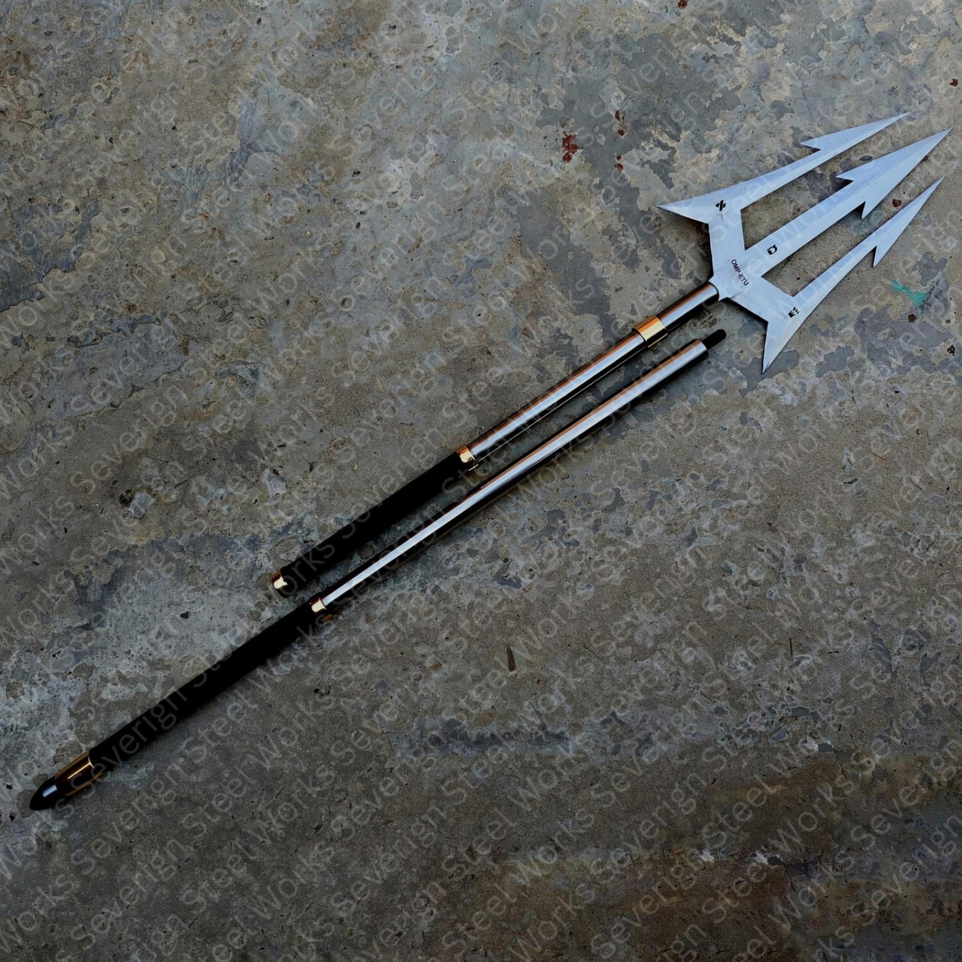 handcrafted greek god trident replica – silver three-prong fantasy staff with wrapped handle
