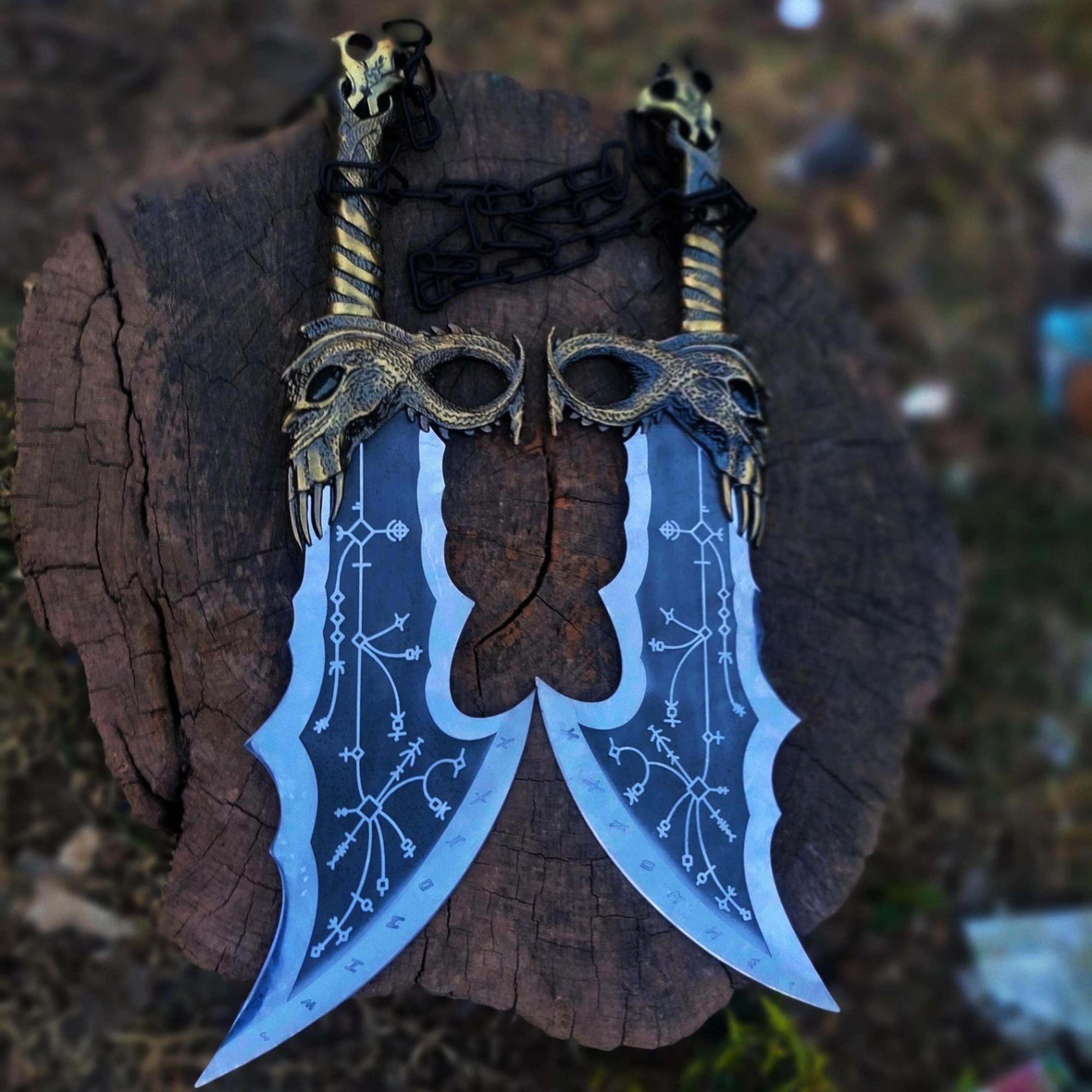 handcrafted chaos style blade set – 2-piece kratos inspired fantasy collectible display replica
