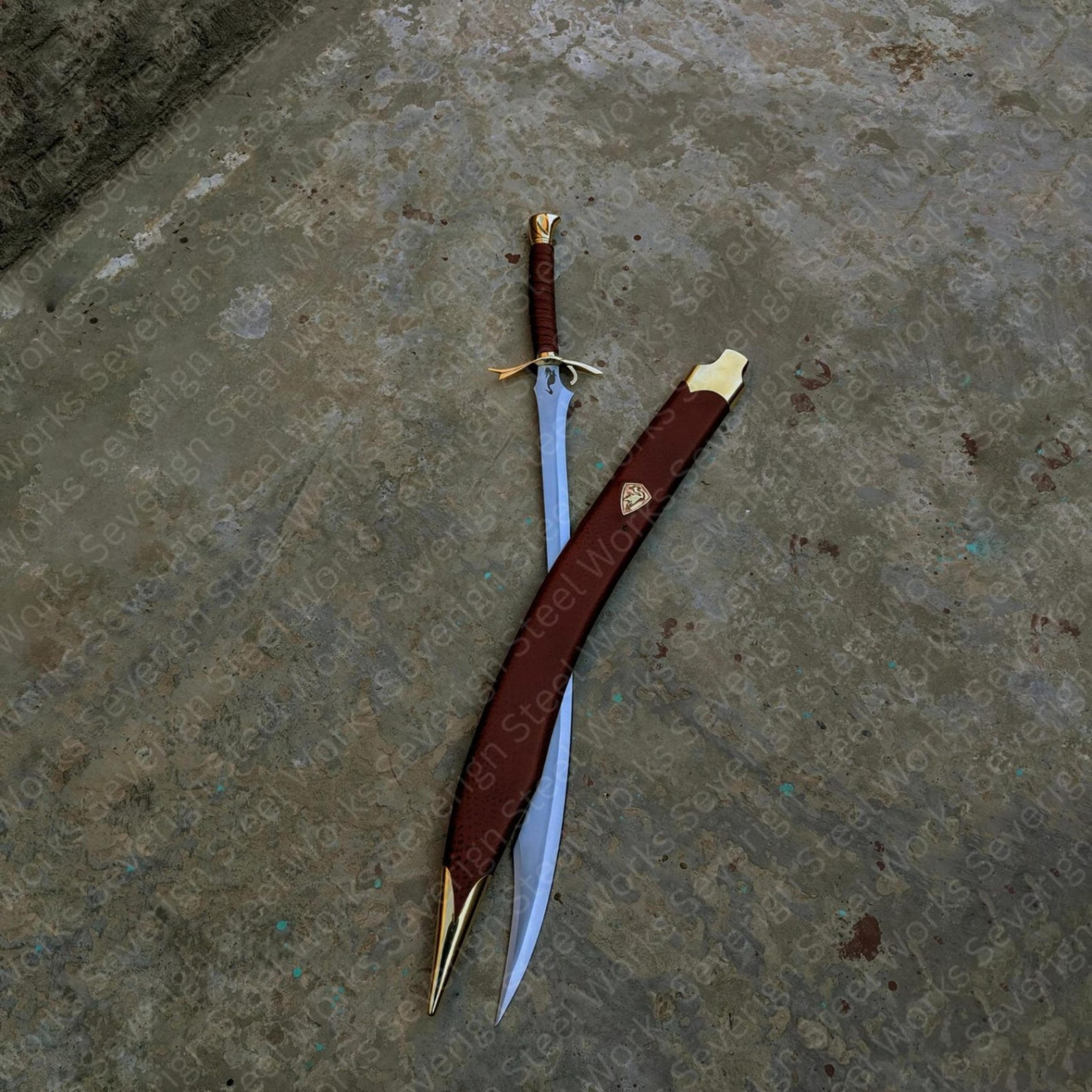 hand-forged steel heron mark sword – wheel of time inspired fantasy collectible with leather scabbard