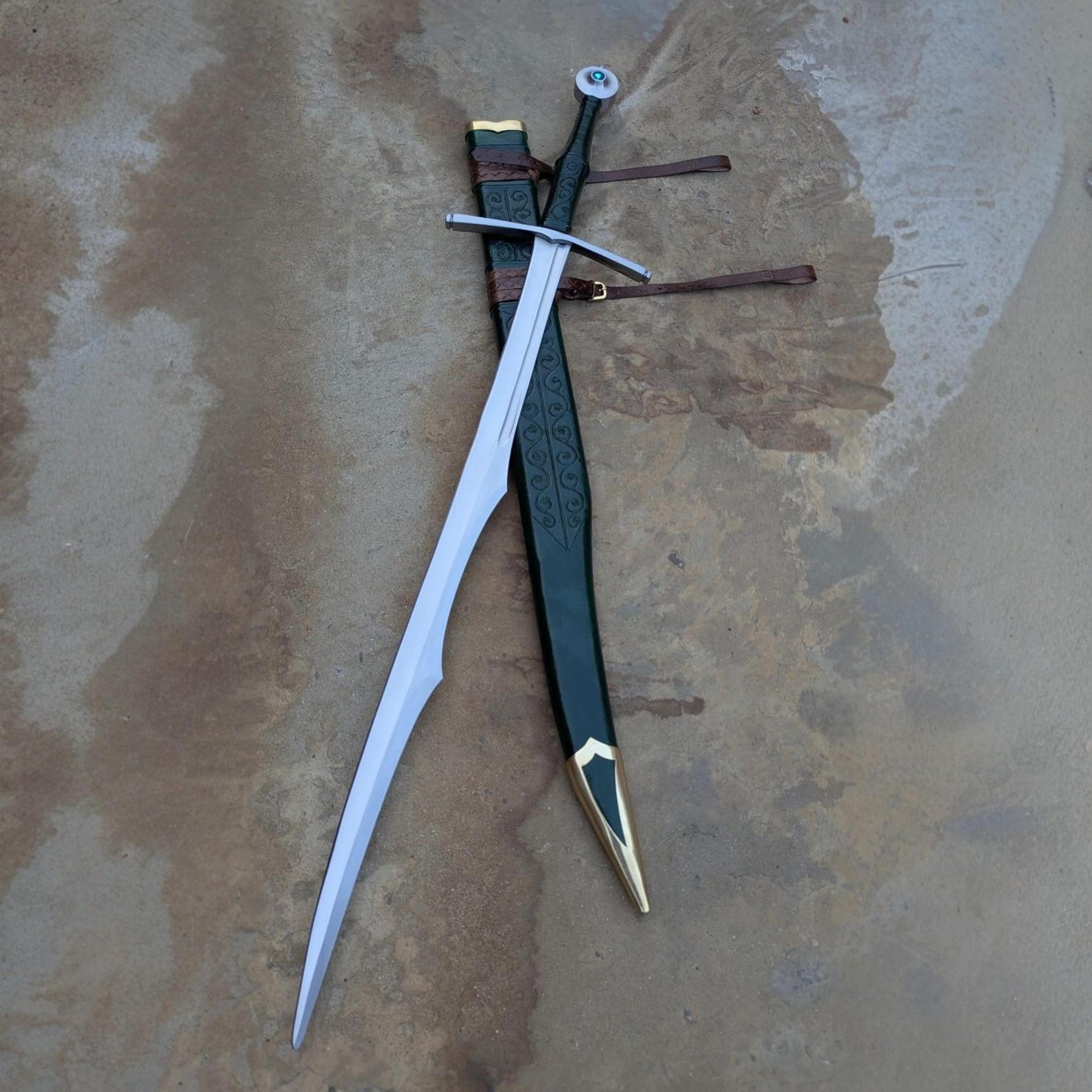 greenwood horseman sword 42" – polished curved longblade with engraved forest green sheath