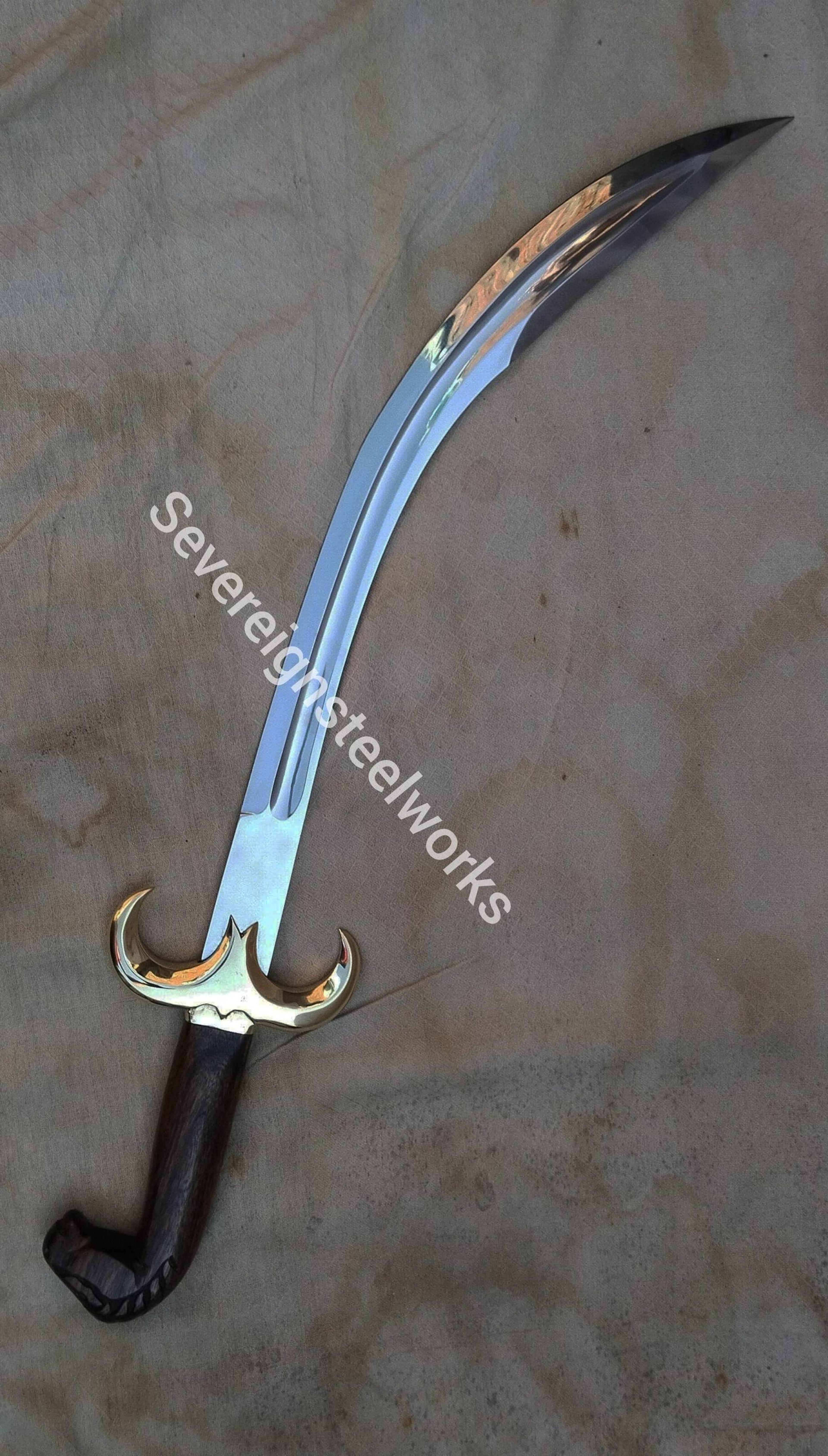 37" handmade fantasy scimitar sword, curved arabian style blade, gold guard, medieval decor, cosplay collector gift