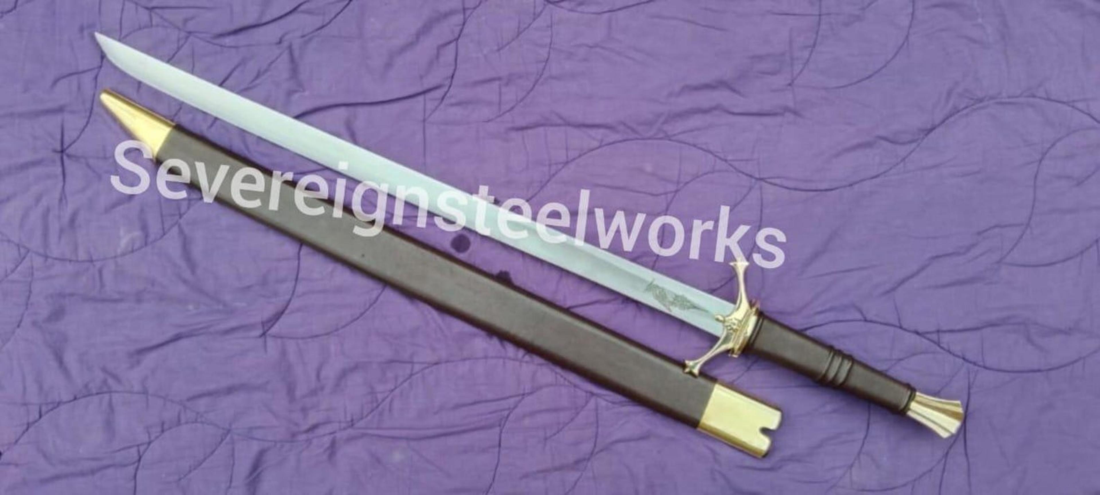 handmade medieval fantasy longsword, gold guard sword with scabbard, historical decor, renaissance collector gift