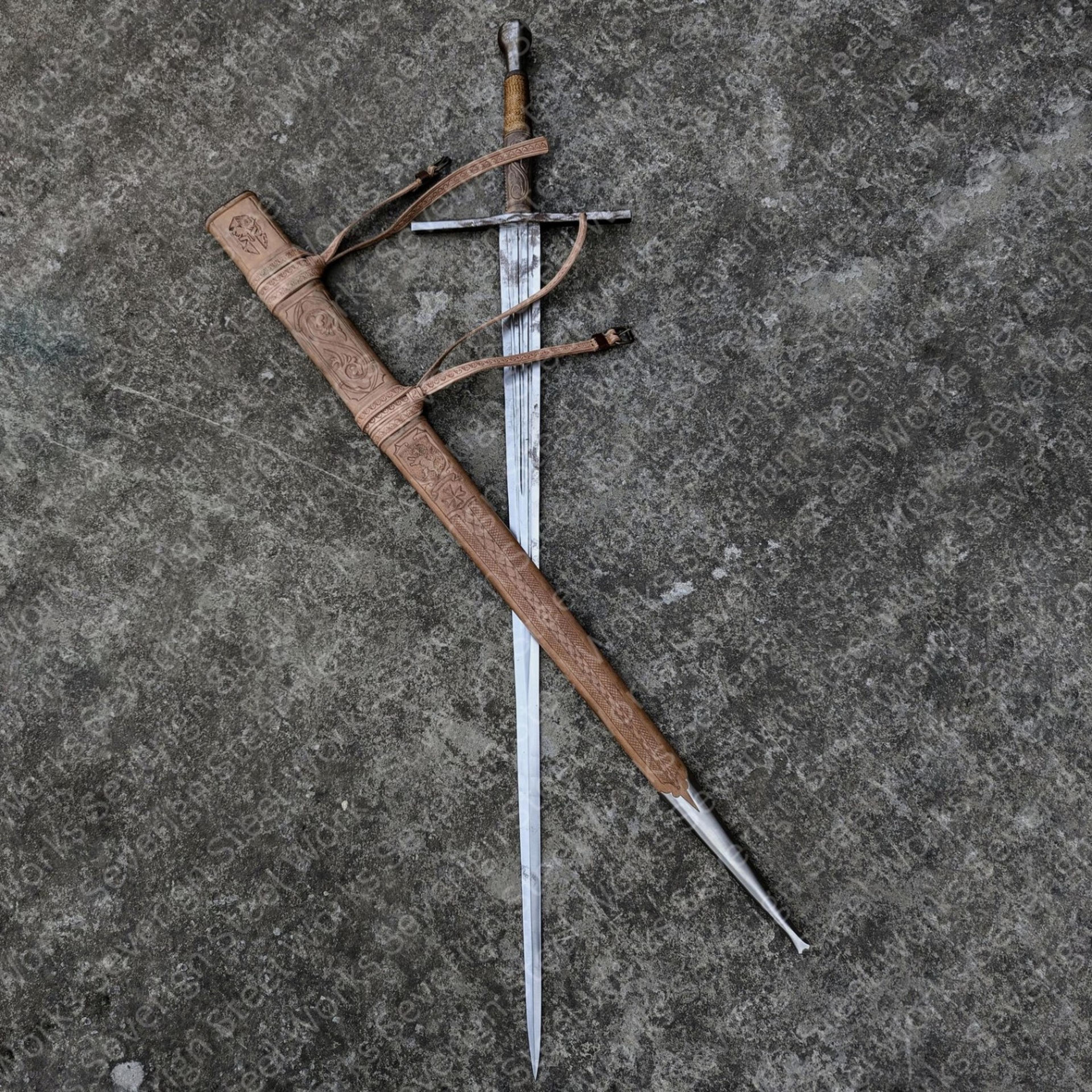 templar longsword replica hand forged medieval knight sword with scabbard for collectors | european medieval sword