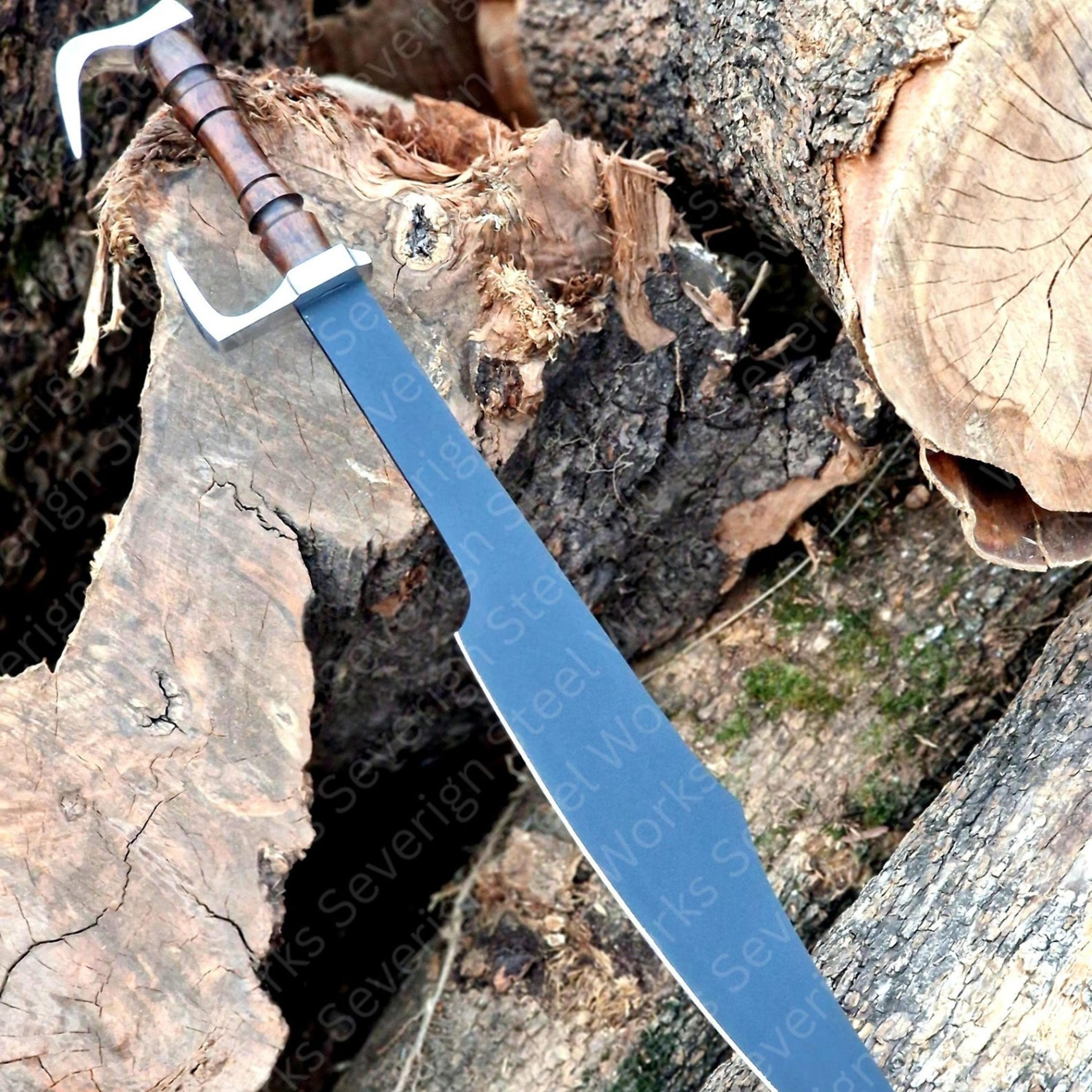 handcrafted medieval side sword 30", broad pointed blade & rustic wood grip, historical inspired decor