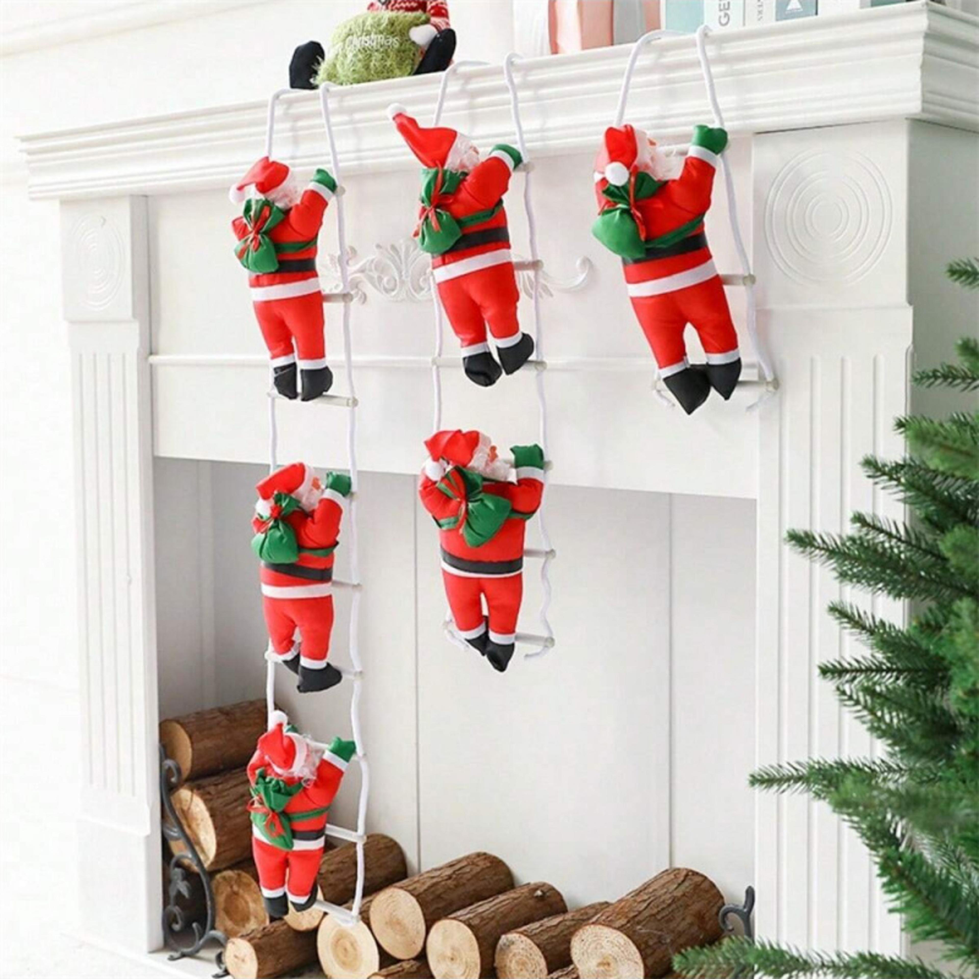 climbing rope santa claus plush doll, christmas toy gift, holiday ornament, fireplace decoration, christmas home decor