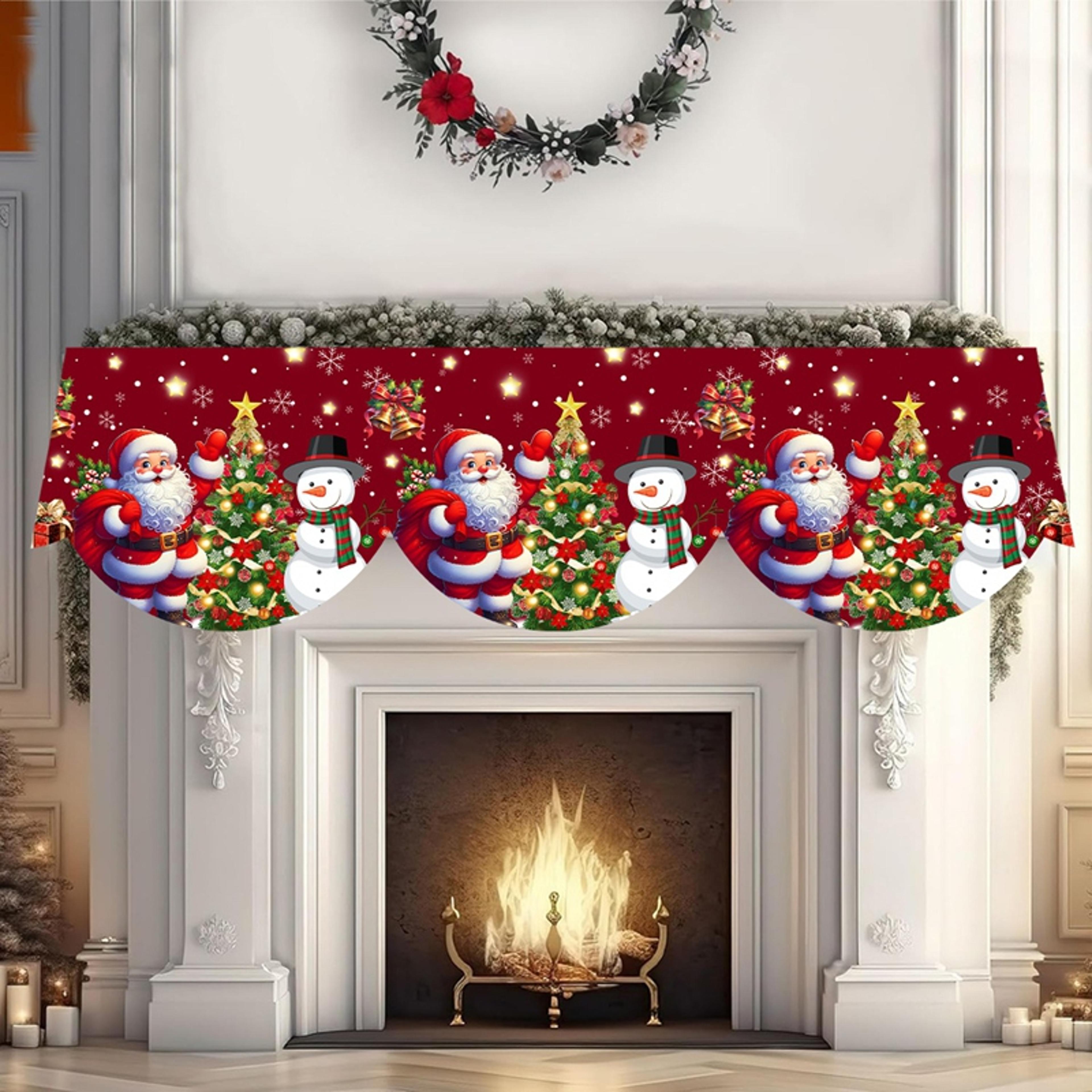 christmas fireplace mantel scarf santa, snowman tablecloth christmas, decorations for home, xmas navidad gifts new year