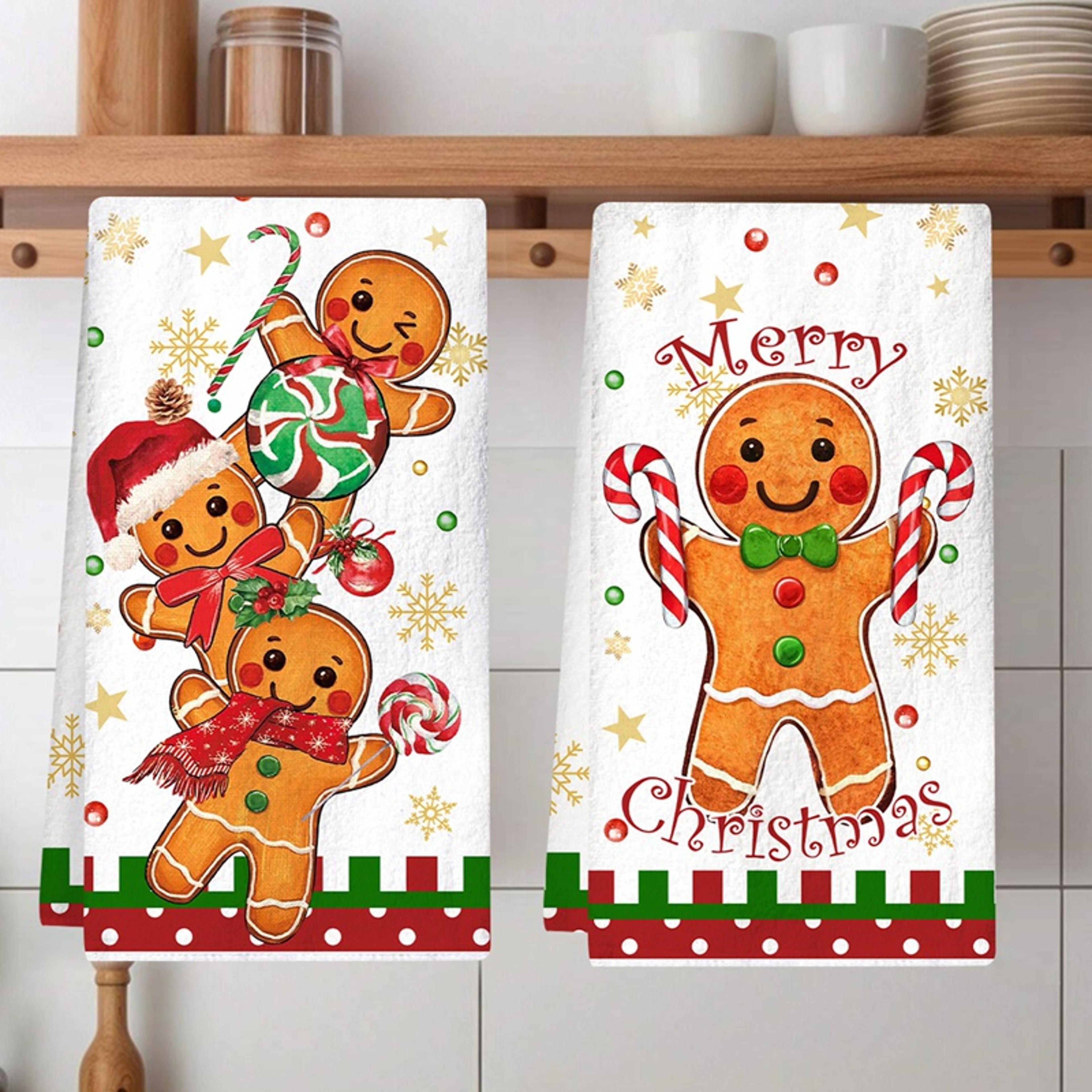 christmas kitchen towels, merry christmas party decor, gingerbread man dish towel navidad, natal new year gift