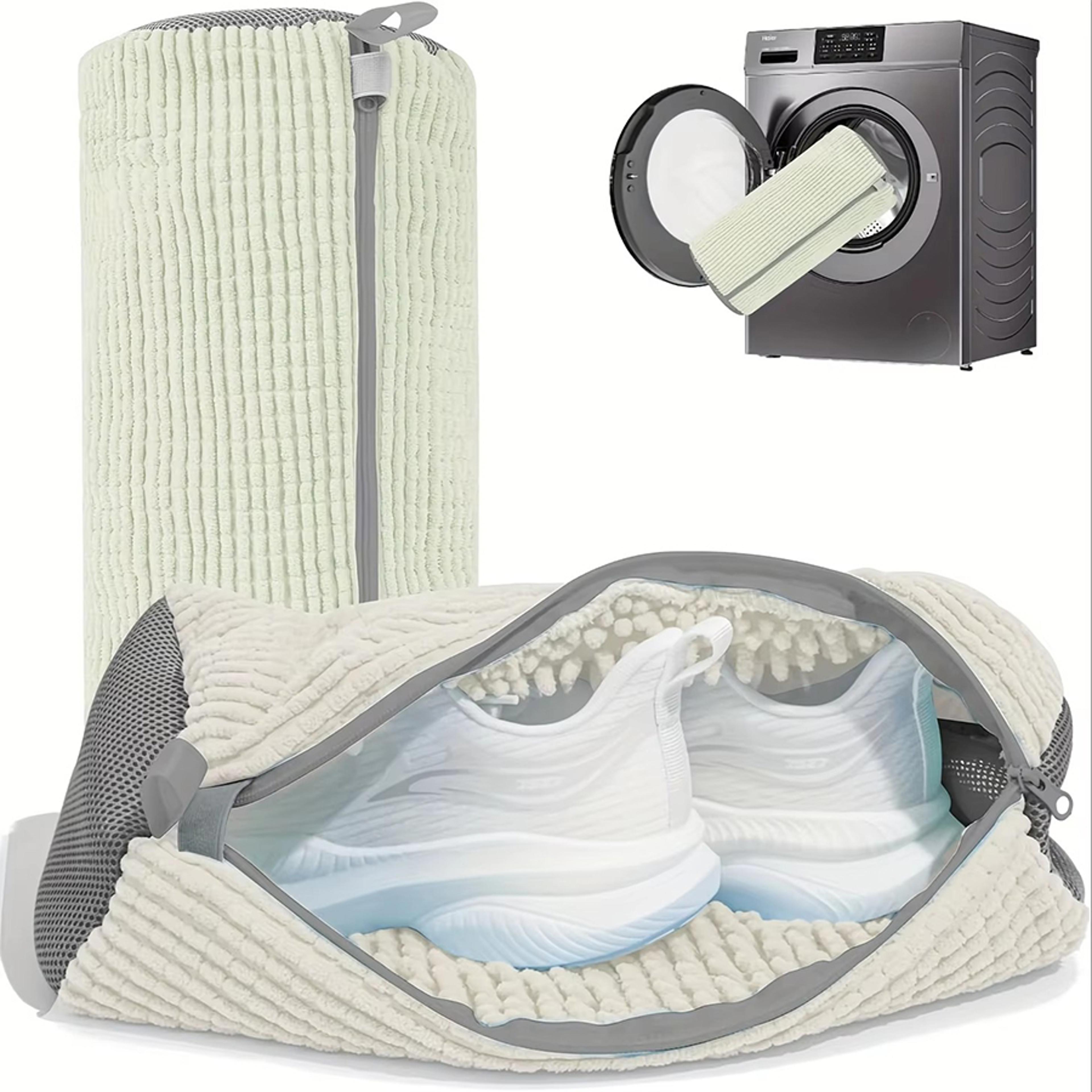 reusable machine-washable laundry bag, fluffy fiber surround cleaning shoe washing bag with zipper closure