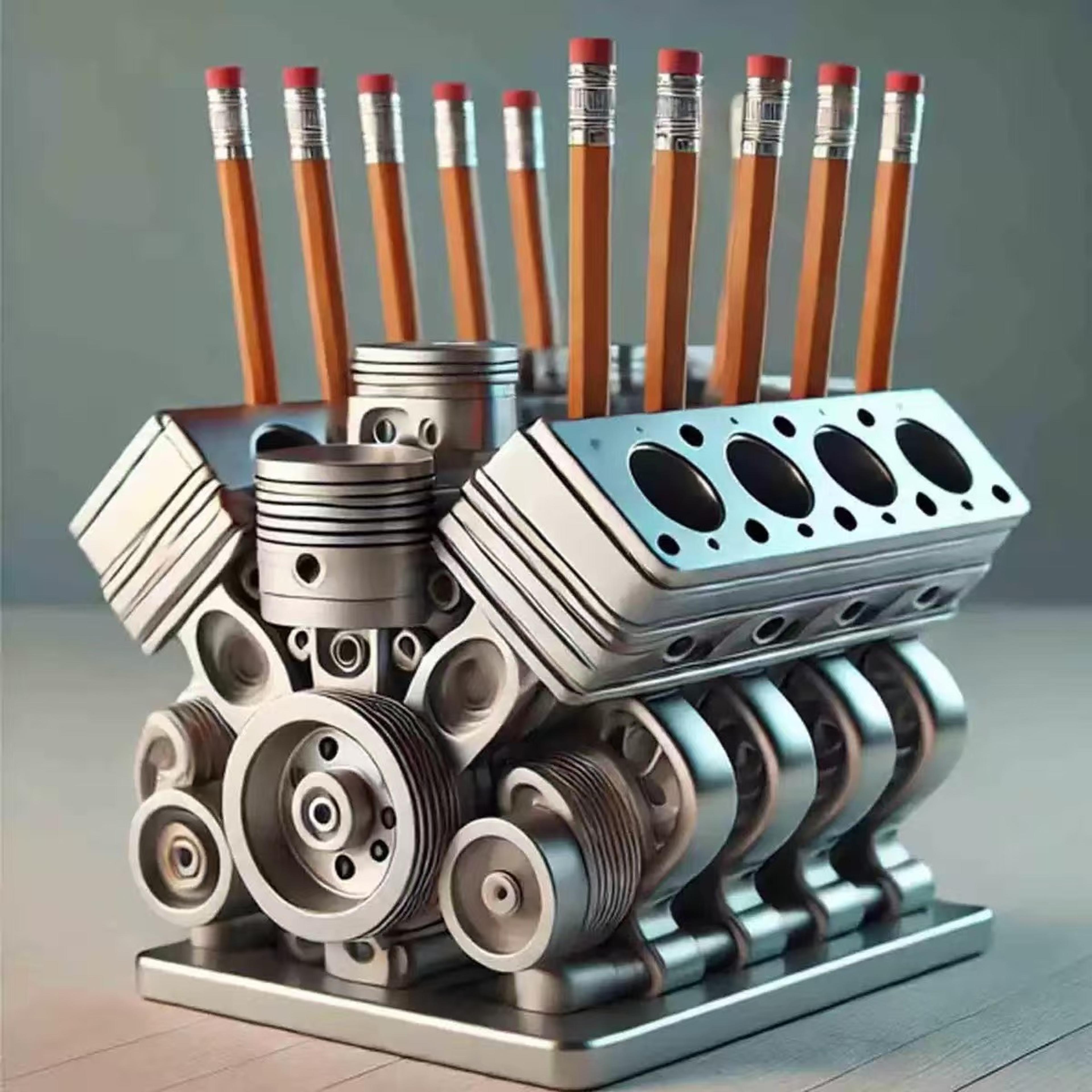 creative v8 car engine pen holder, office stationery organizer, car themed desk decor gift for home