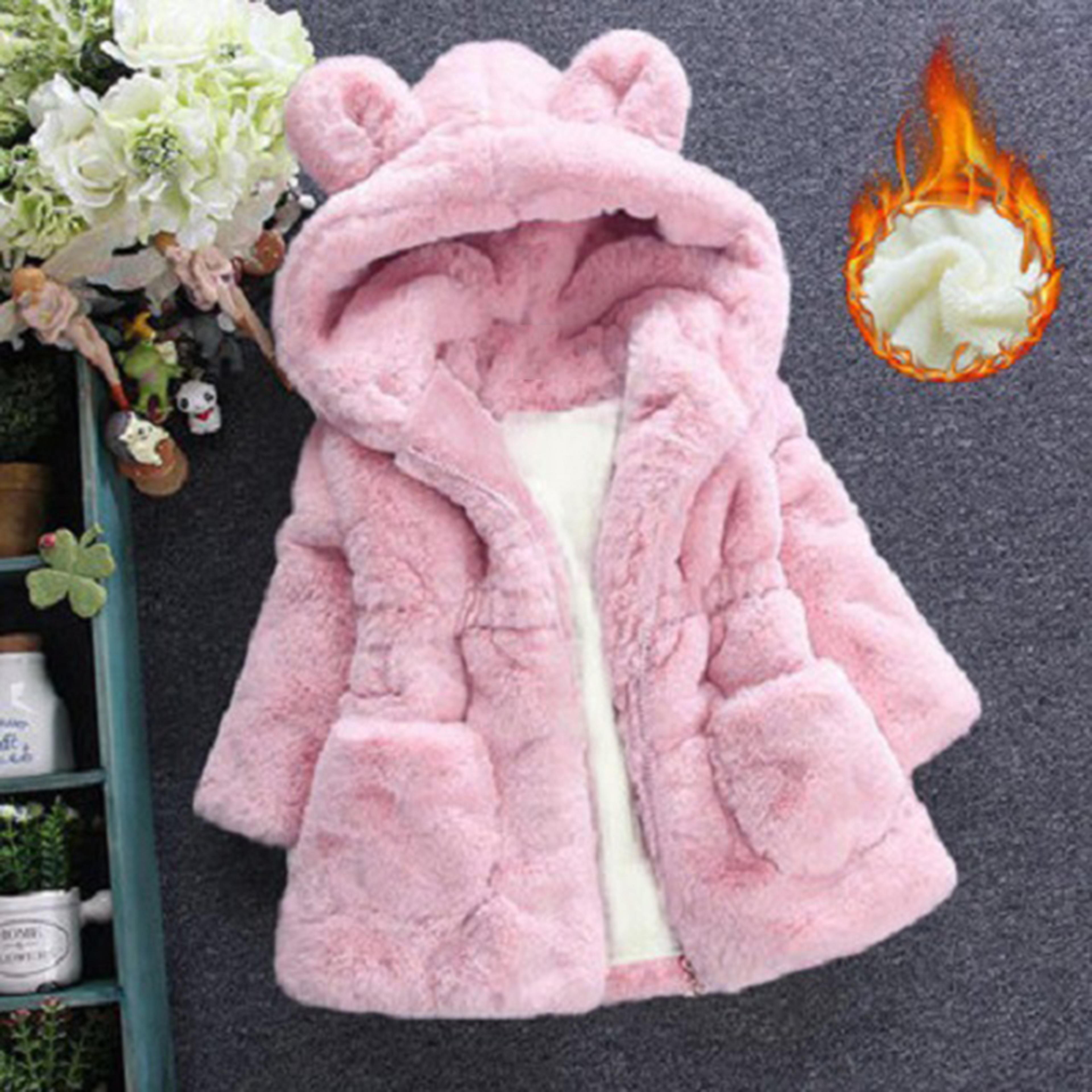 hooded parka winter baby girls clothes, faux fur coat fleece jacket, warm snowsuit outerwear autumn clothing