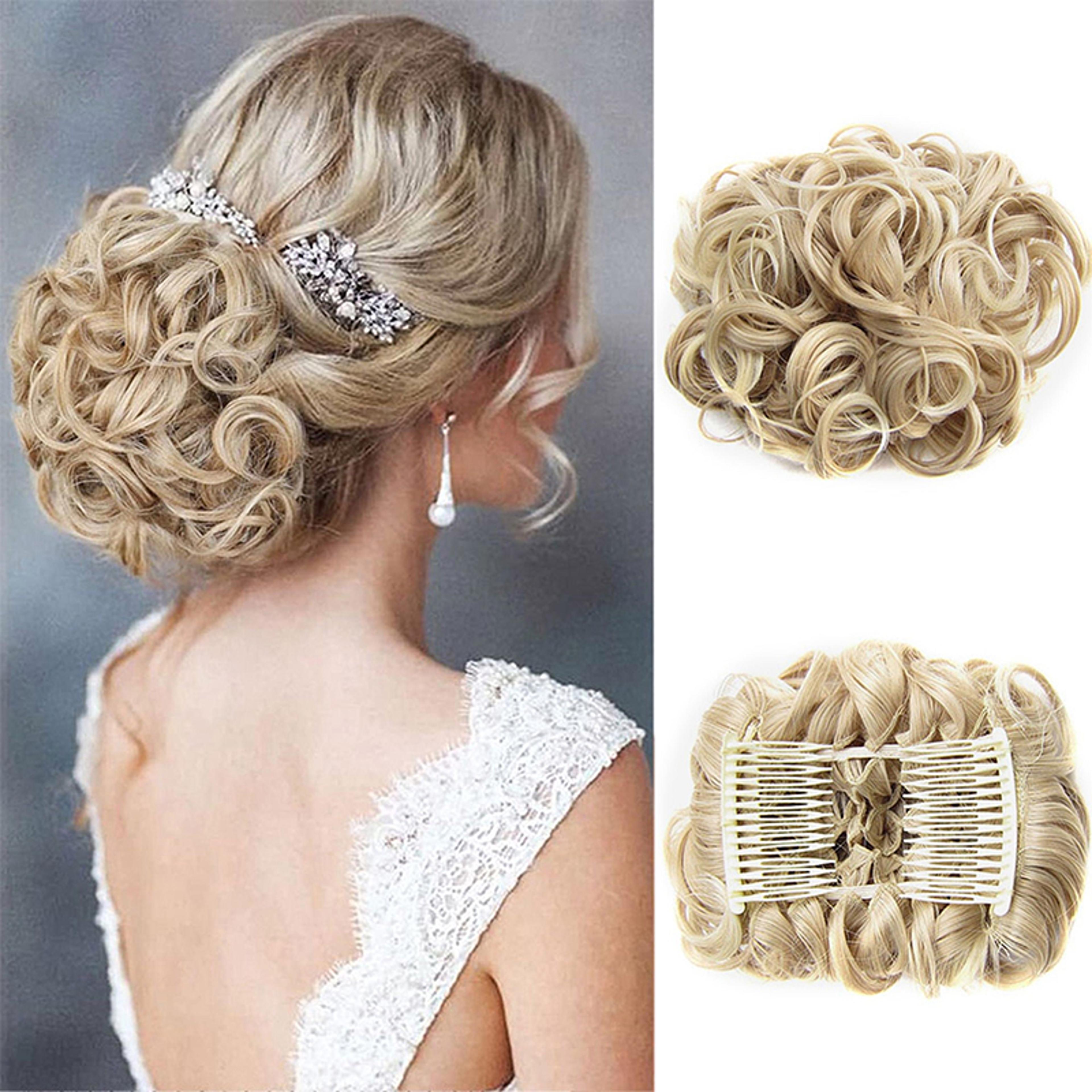 synthetic hair combs clip in ponytail, short scrunchie chignon, messy curly dish hair bun