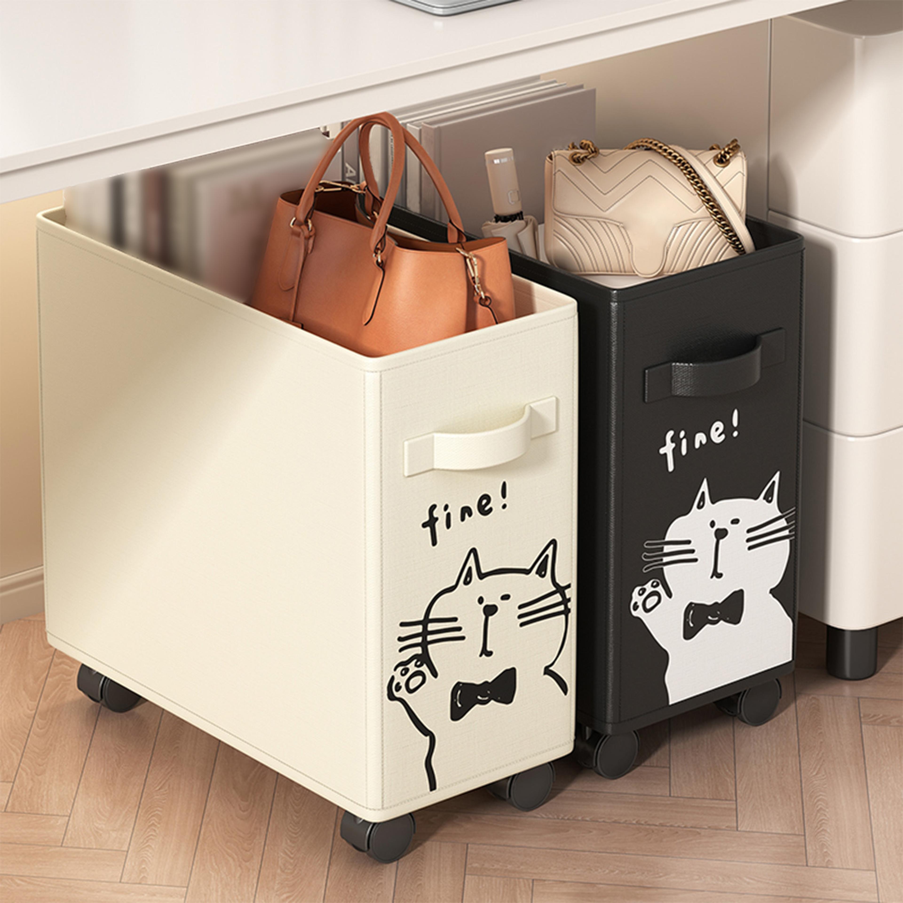 foldable office organizer for under desk, rolling storage cart with wheels, oxford cloth utility shelves