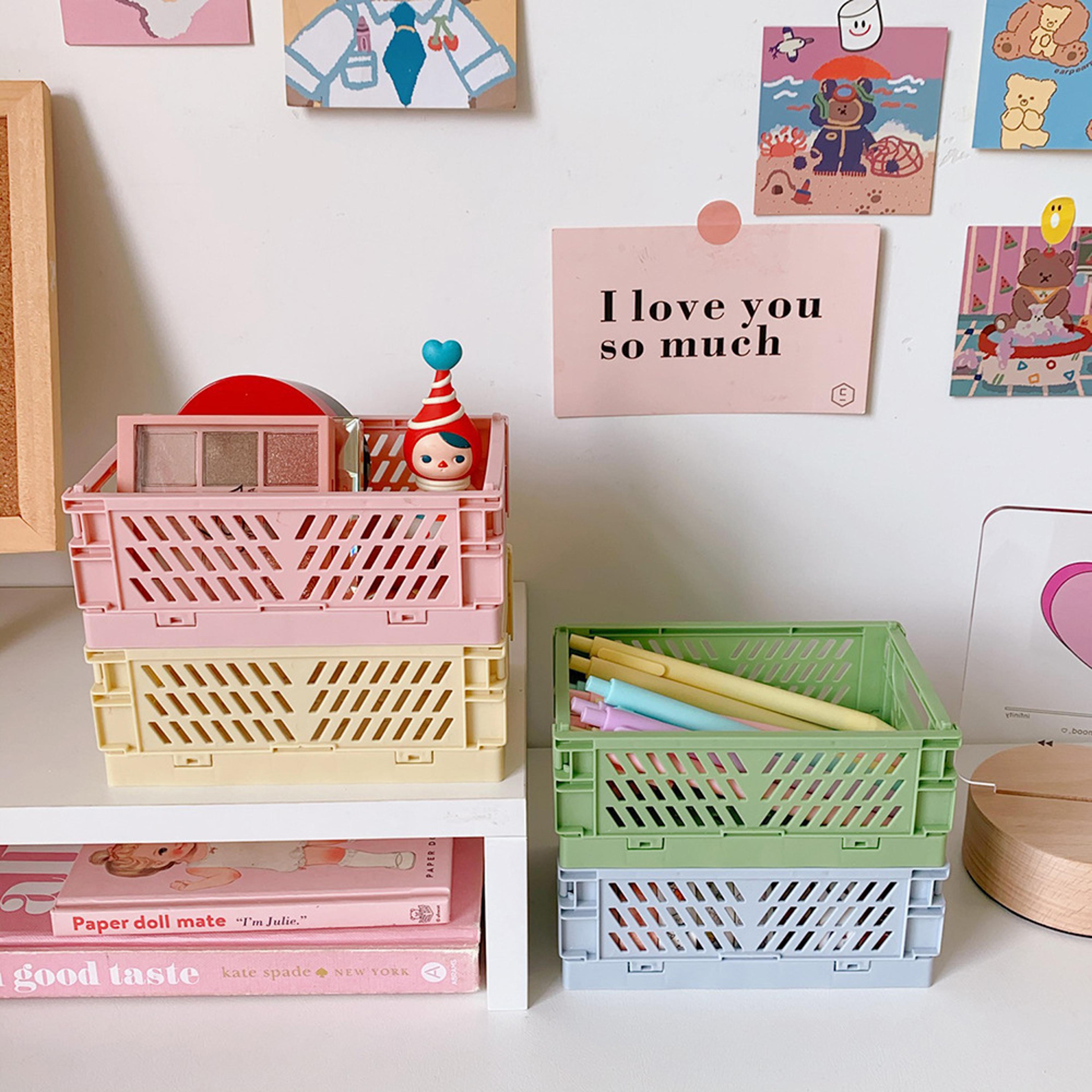 cute plastic foldable stationary holder, stackable desk organizer, office storage for students