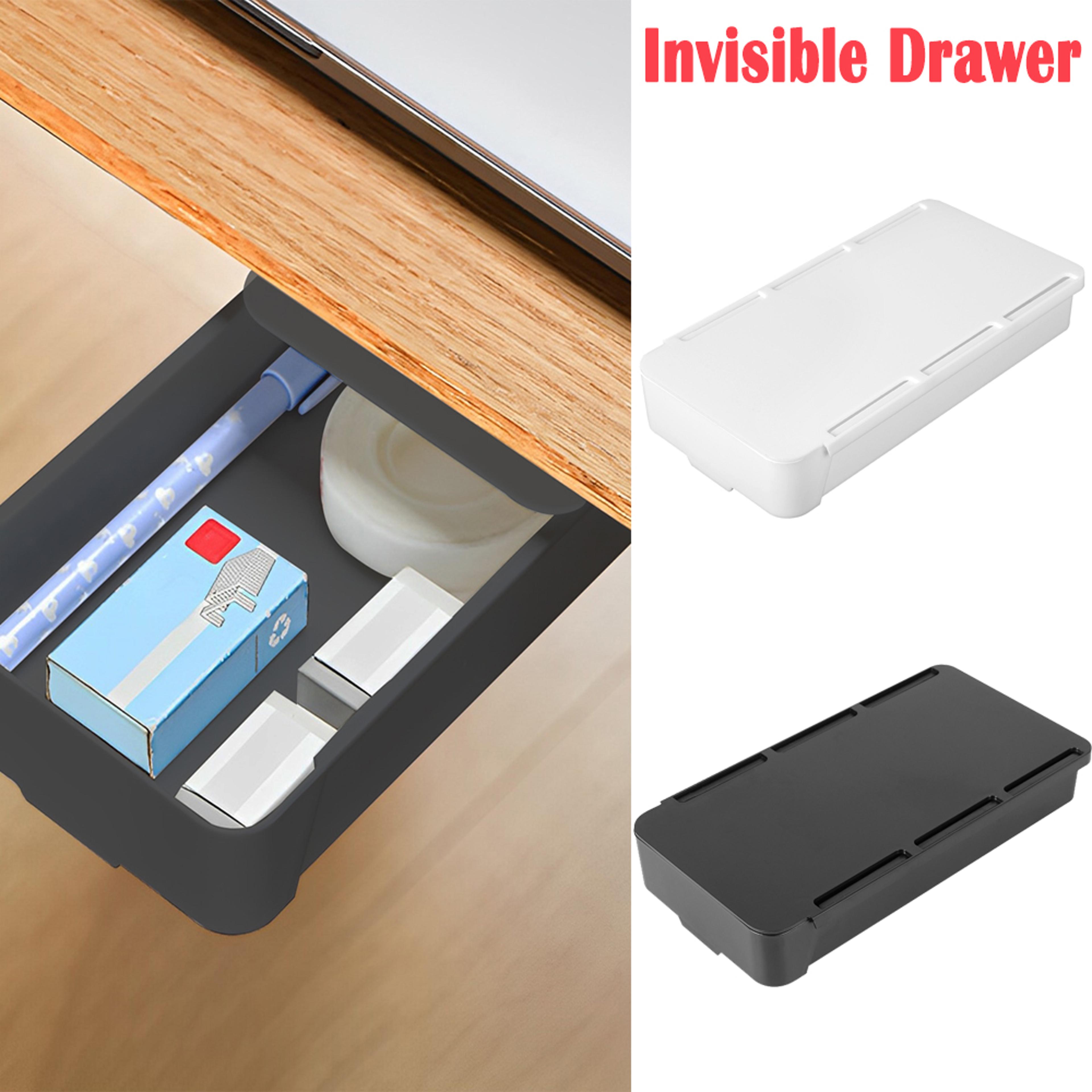 under desk drawer storage box, self stick pencil tray, sundries organizer holder for stationery, home office cosmetics