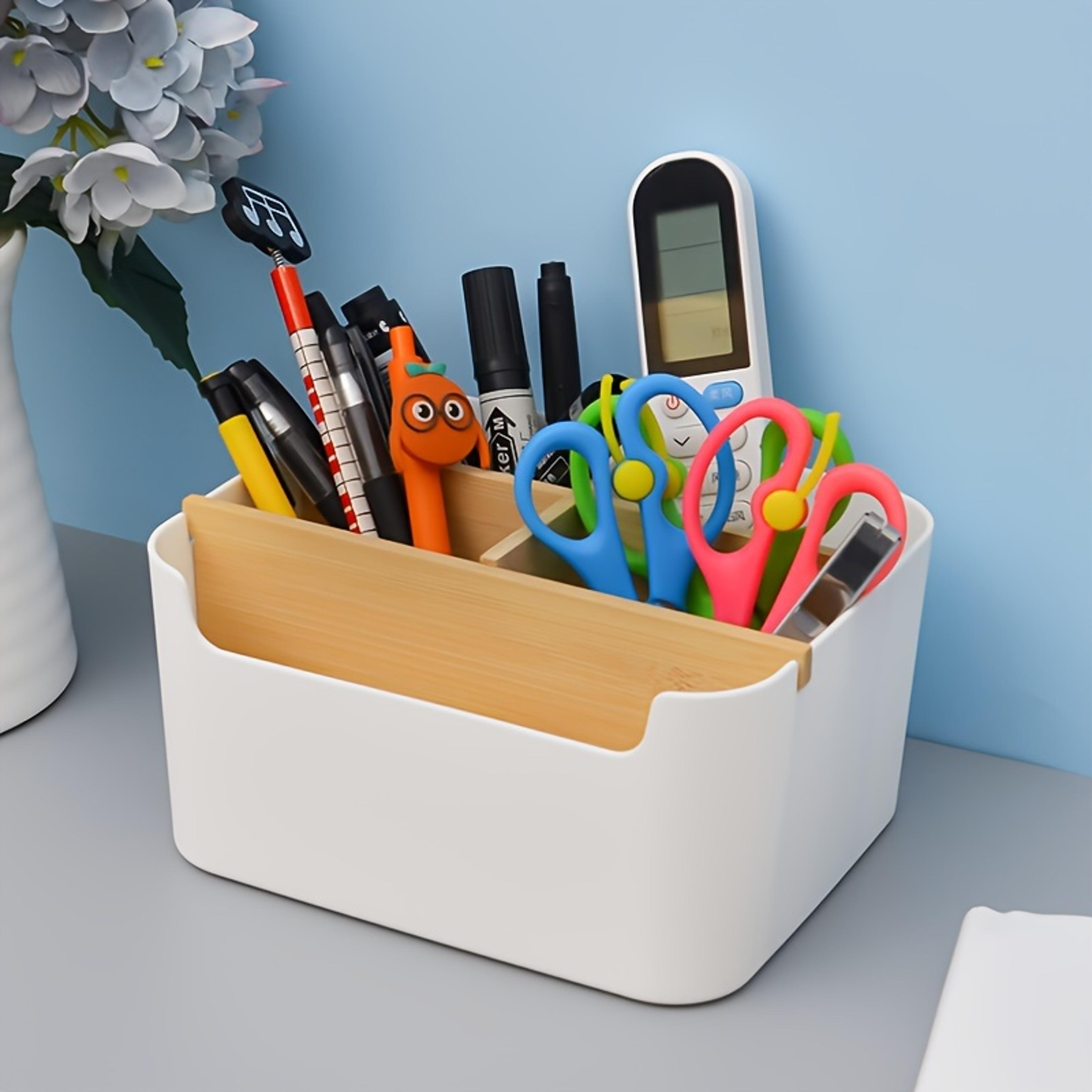 pen, jewelry & makeup storage box, 5-slot bamboo desk organizer, home & office multipurpose organizer