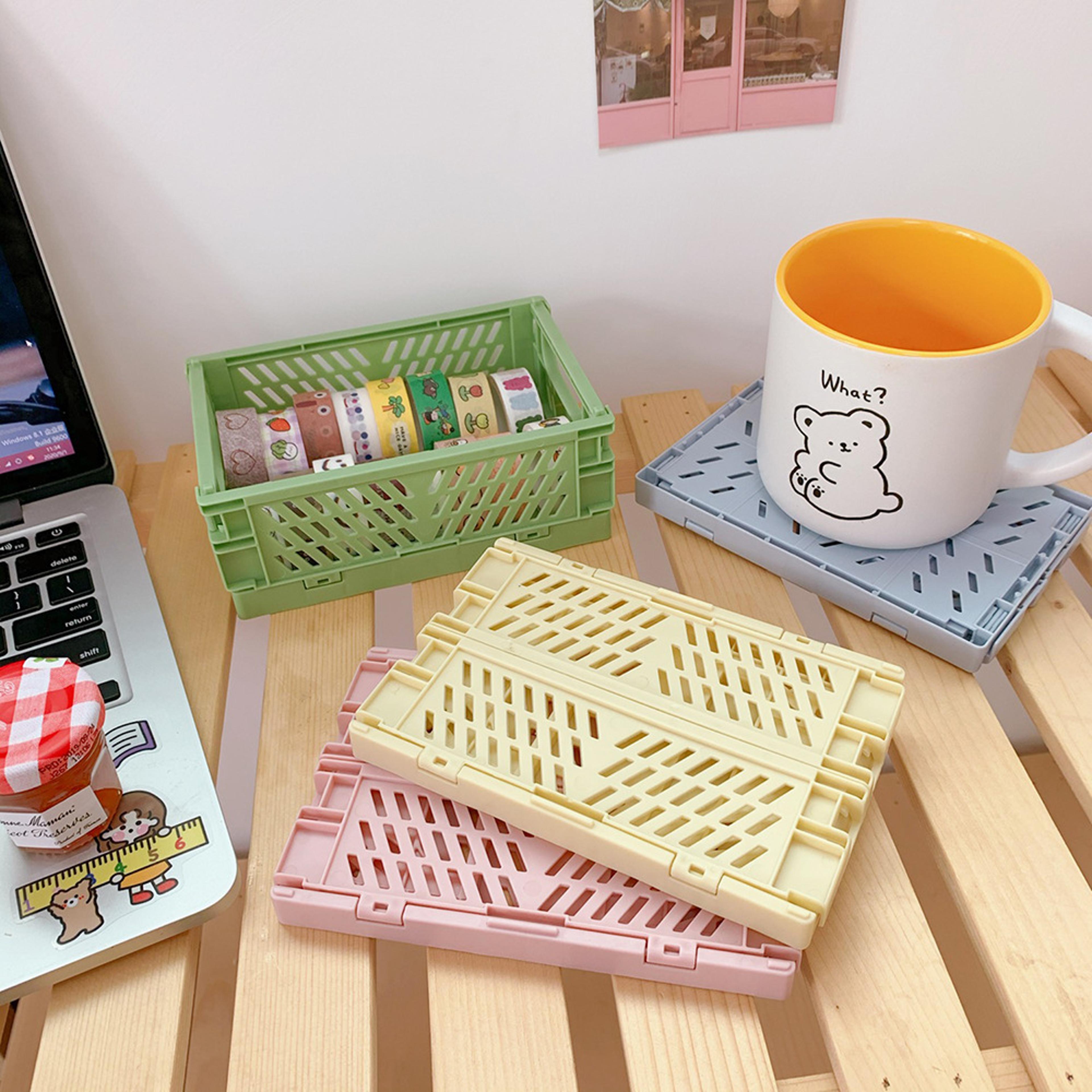 simple cute student office storage organizer, plastic stackable foldable stationary holder