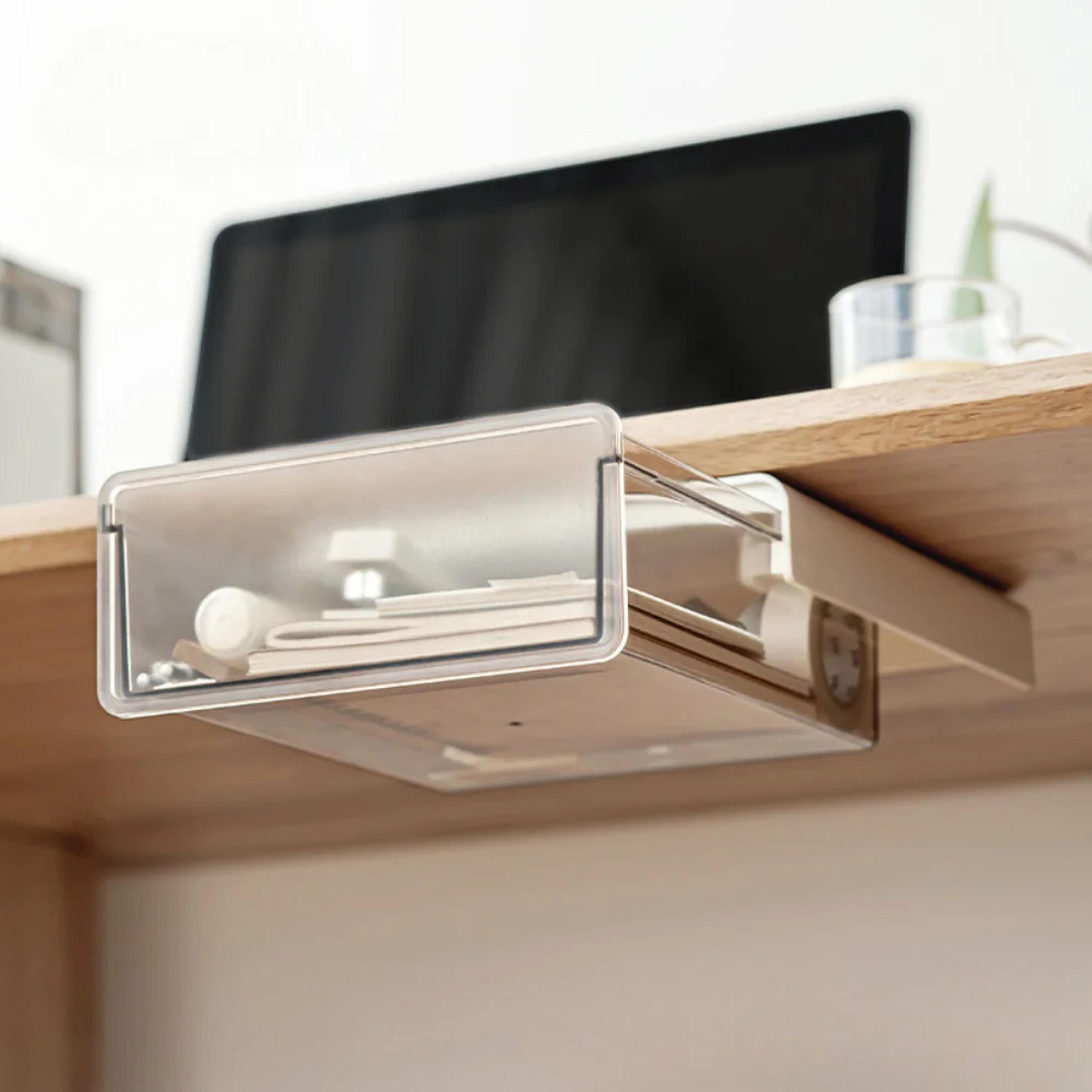 large capacity desk invisible storage box, under-desk drawer storage box, easy install shelf stationery organizer