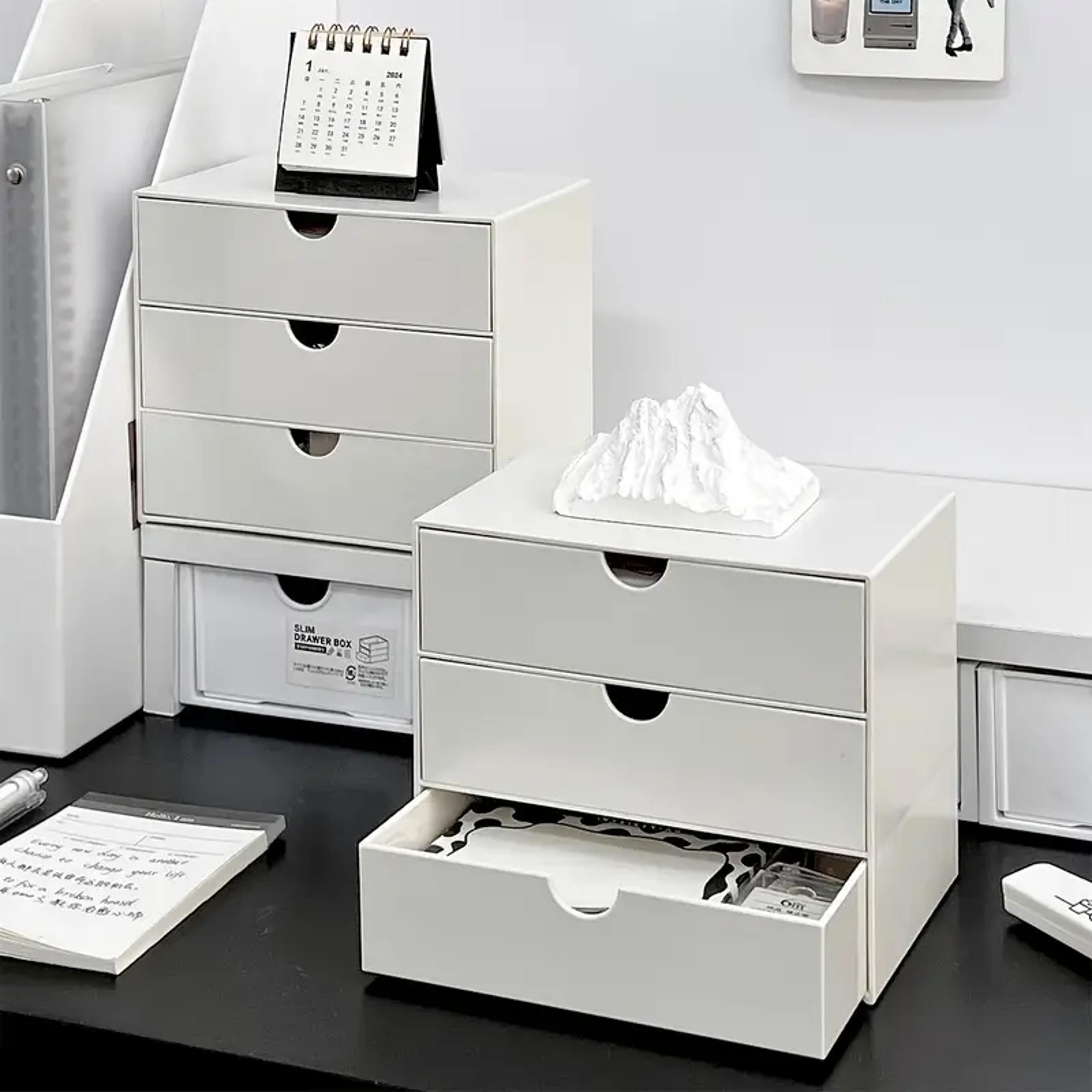 desk organizer, stackable plastic storage drawer rack, white stationery boxes for school & office