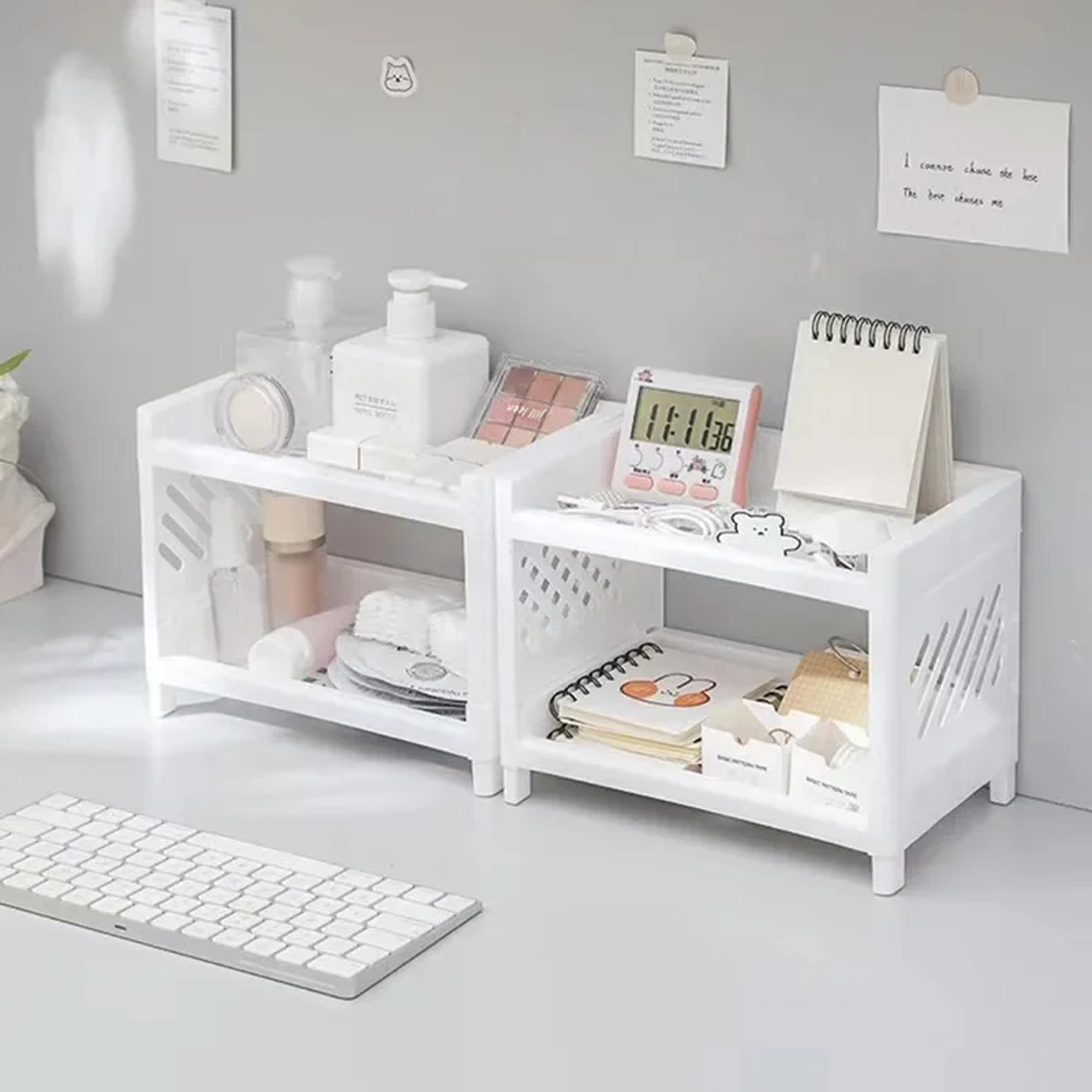 double layer storage rack, desk organizer for office desk, rectangular student desk accessories holder shelf