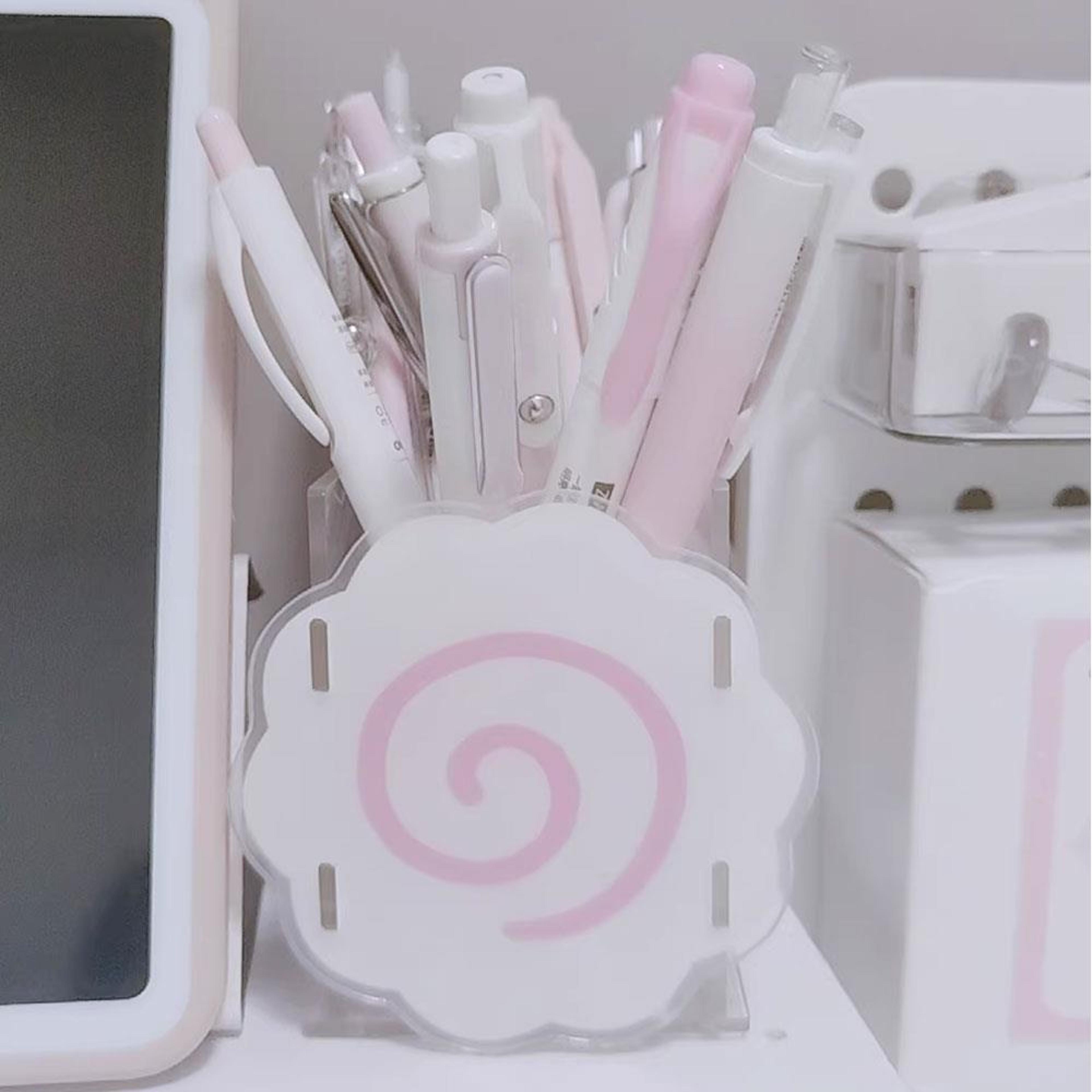 cute fish cake pencil storage holder, cartoon acrylic dog pen holder, organizer box for home office supplies