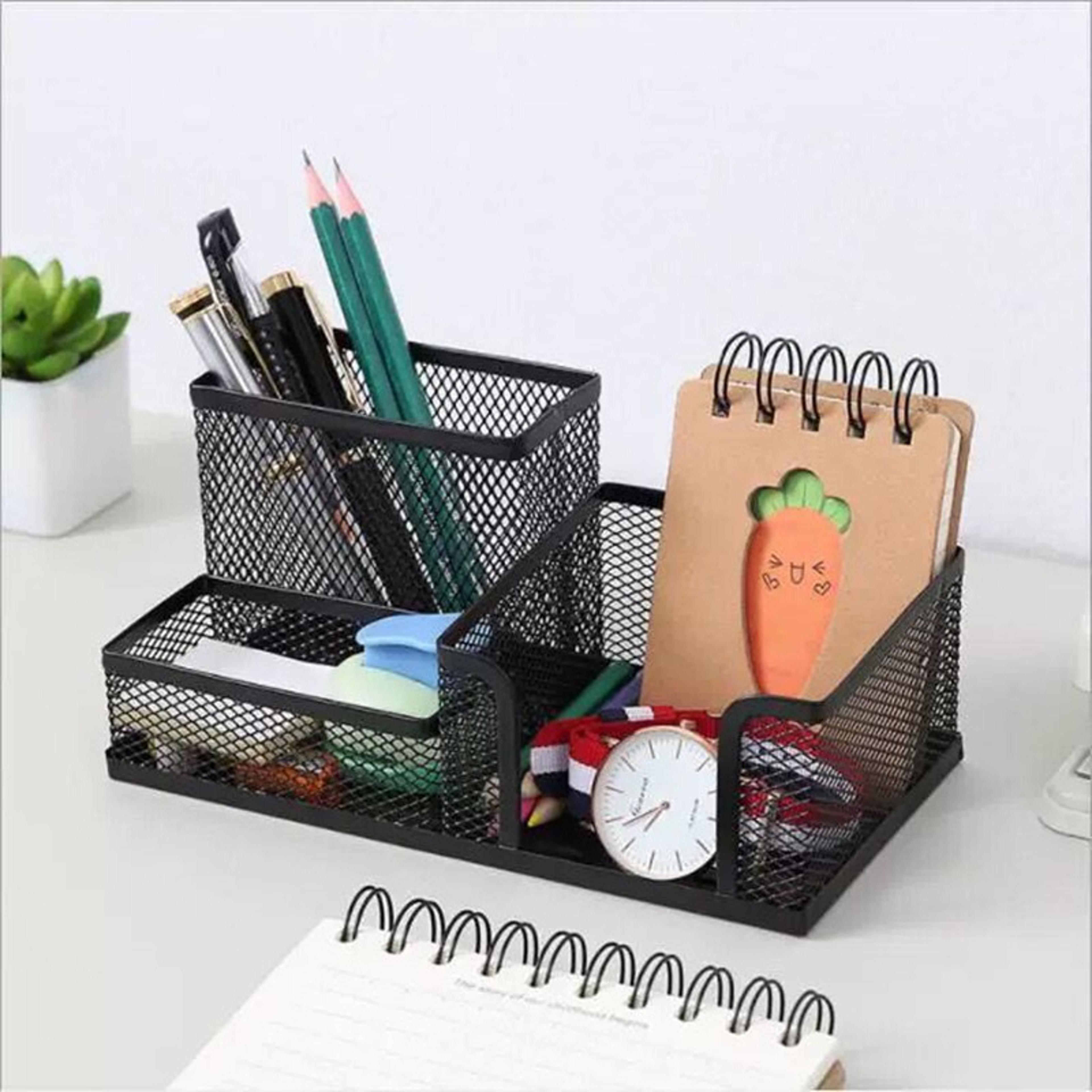 creative metal pen holder, desk stationery organizer, 3 grid pencil file storage rack