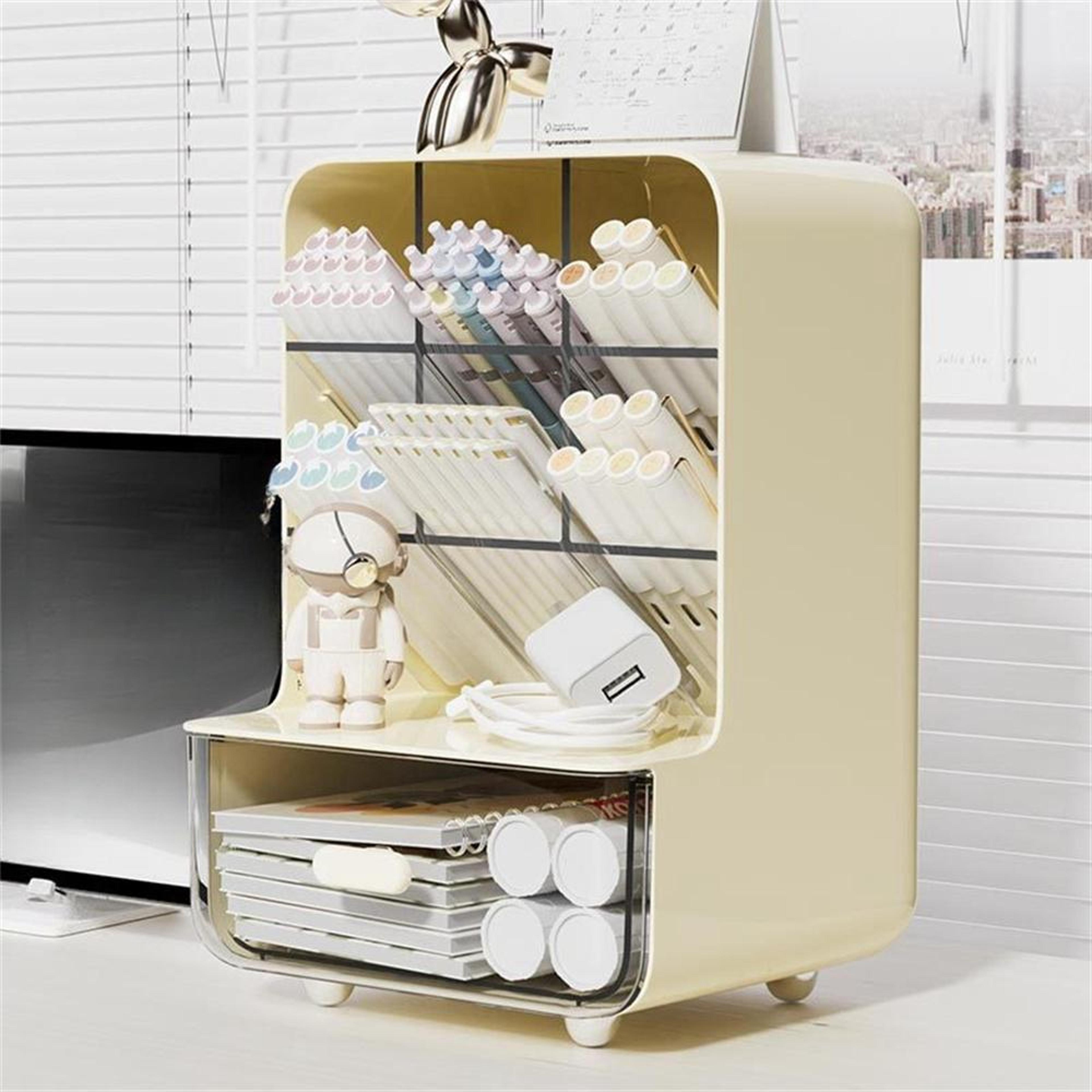 large capacity office desk, miscellaneous storage rack, slanted pen holder