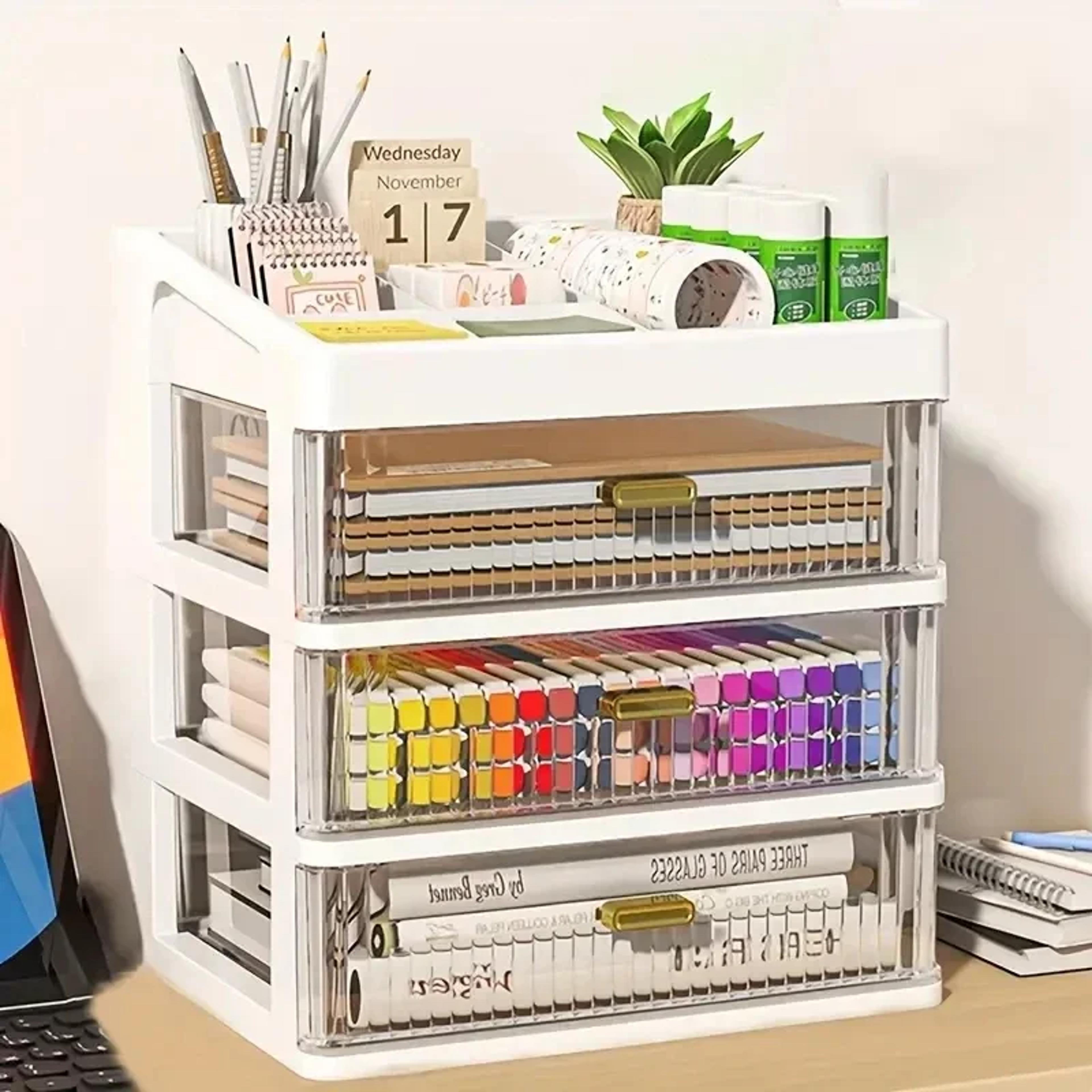 plastic organizing boxes school drawer storage desk organizer, transparent office supplies accessories box
