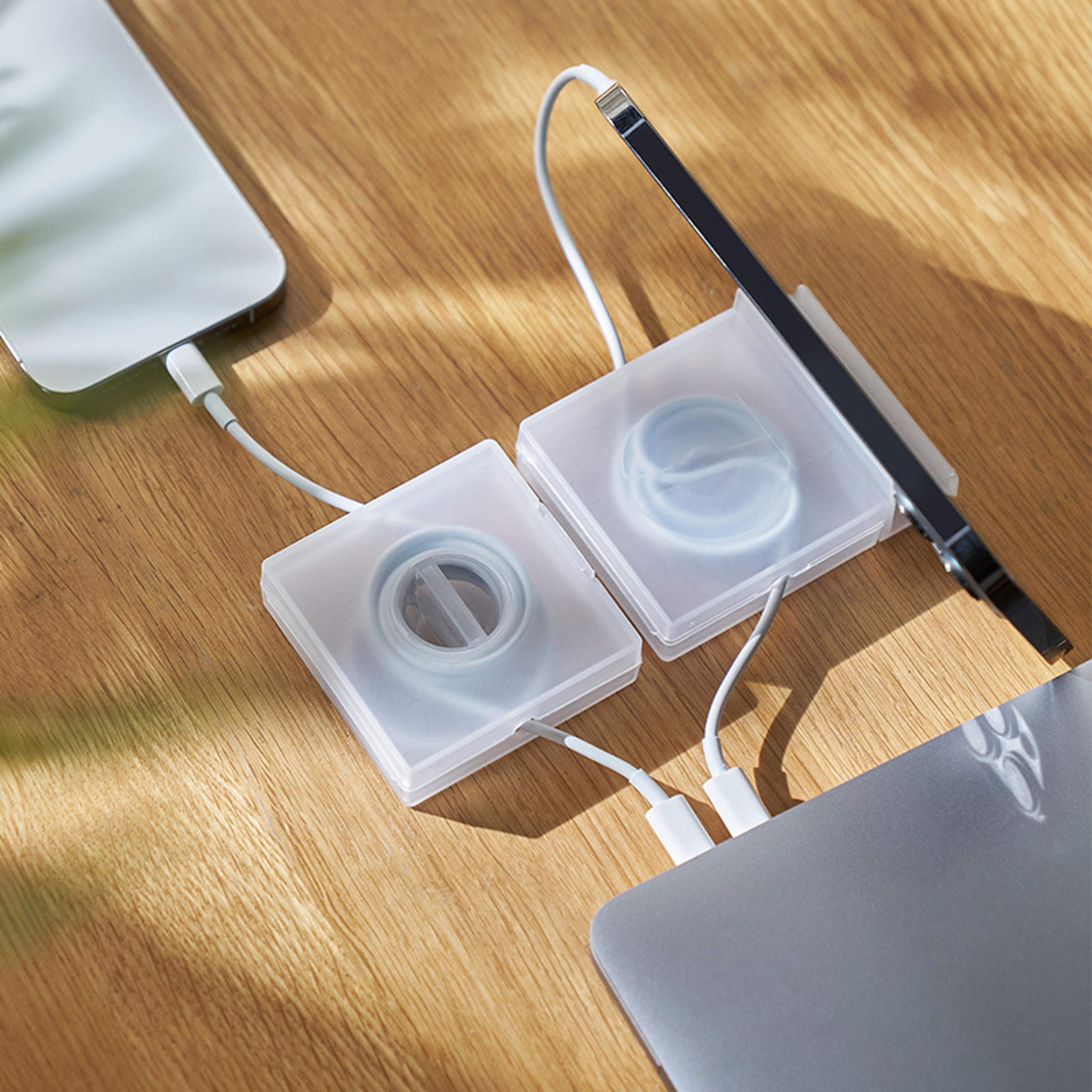 transparent cable organizer, retractable usb cable winder, portable phone charger wire storage, cord management