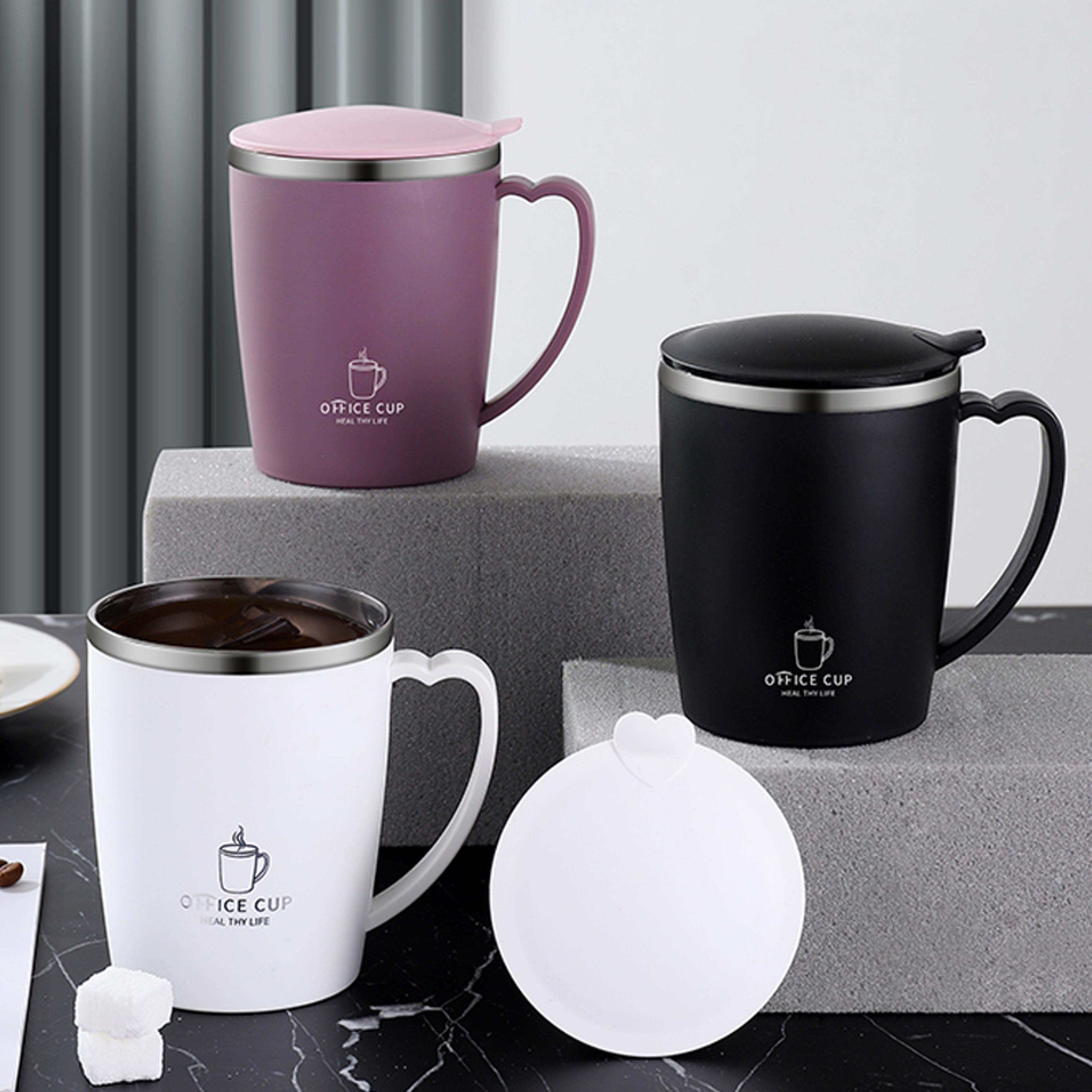 stainless steel thermos mug coffee cup with handle, leak proof insulated vacuum flask, portable thermal water bottle