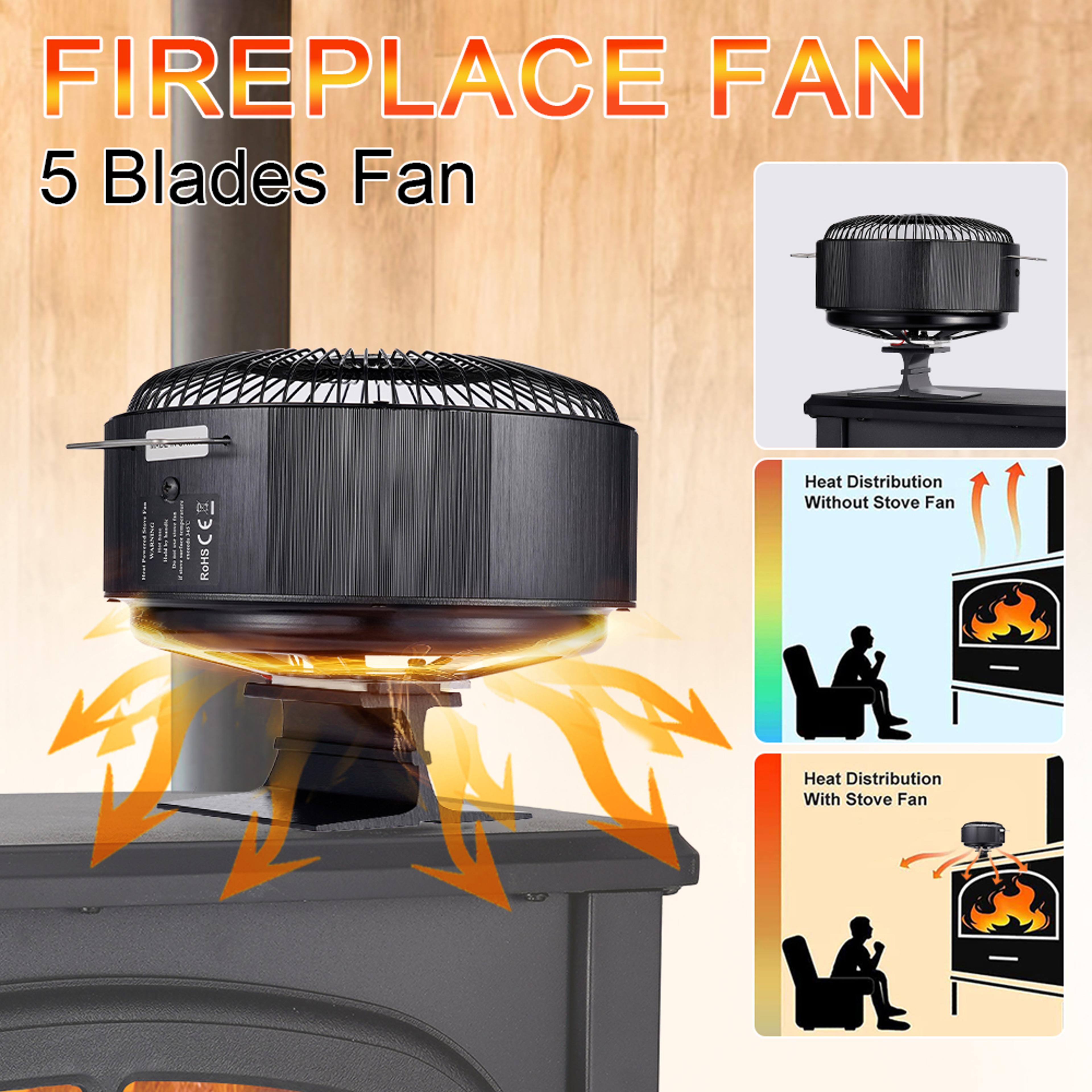 log wood fireplace fan burner quiet, 5 blades stove fan heat powered free standing home warmer