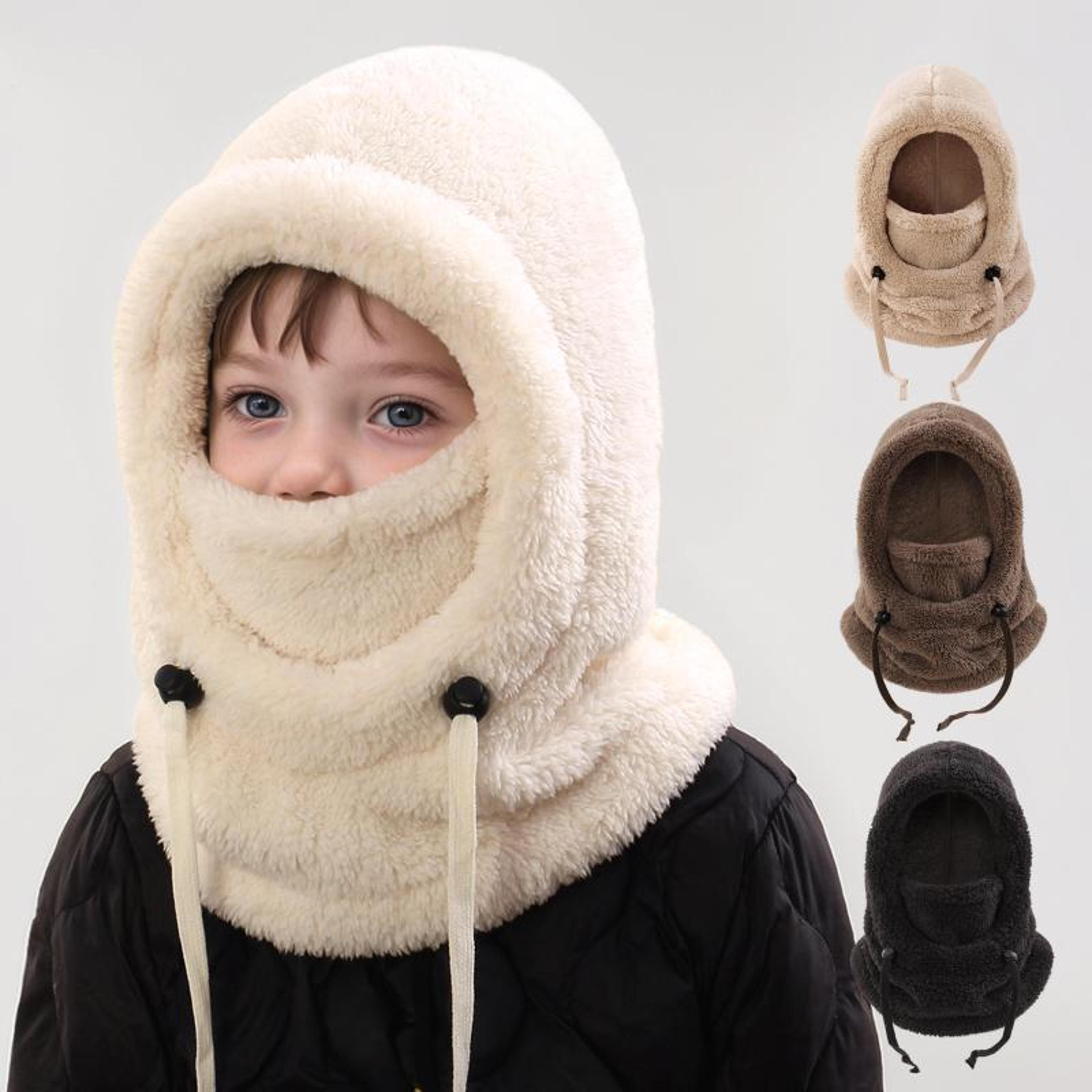 windproof warm hat scarf, kid plush balaclava hats, adjustable ear protection cap