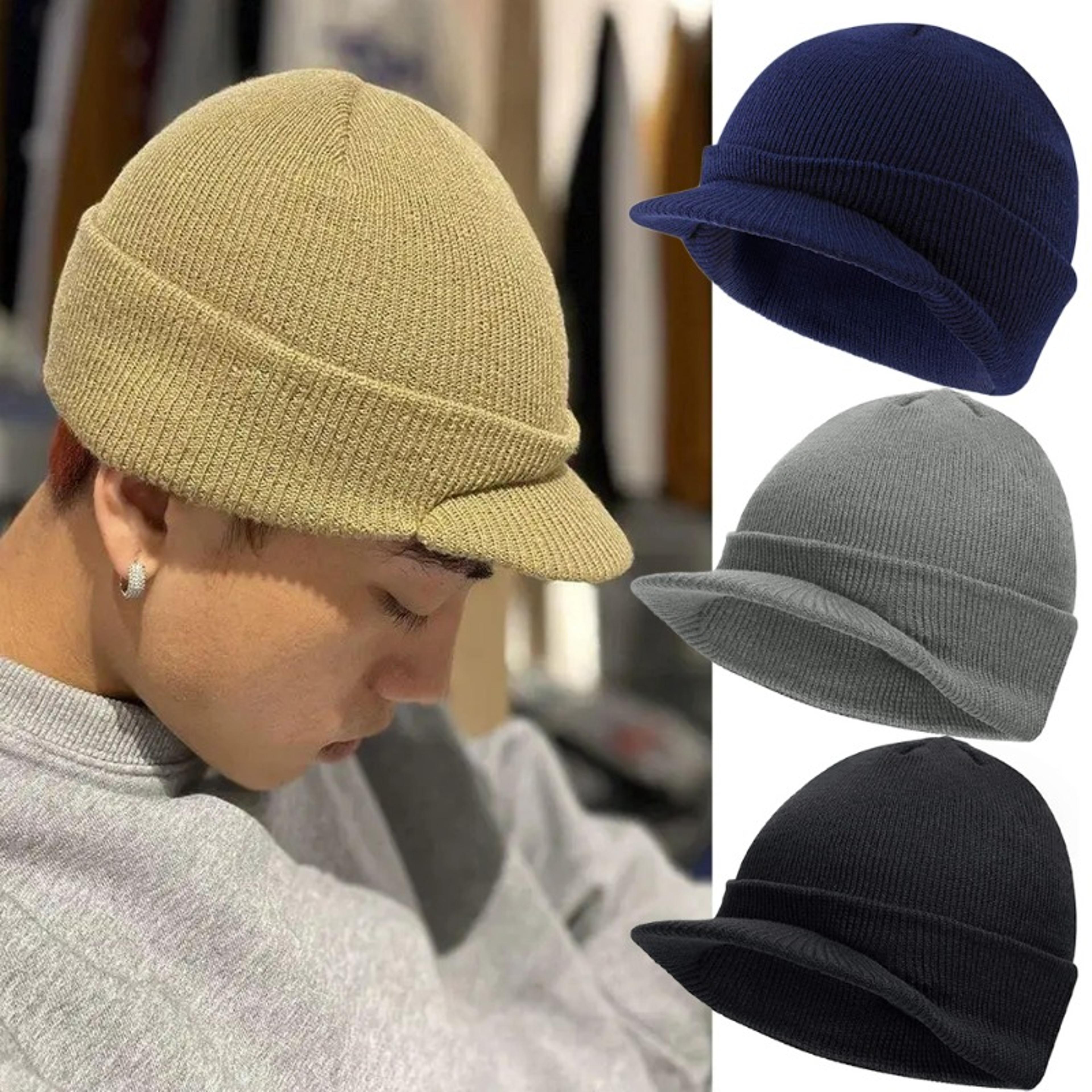 thick winter knitted hat for men and women, unisex warm knitted hats with brim, fashion thicken fur lined beanie cap