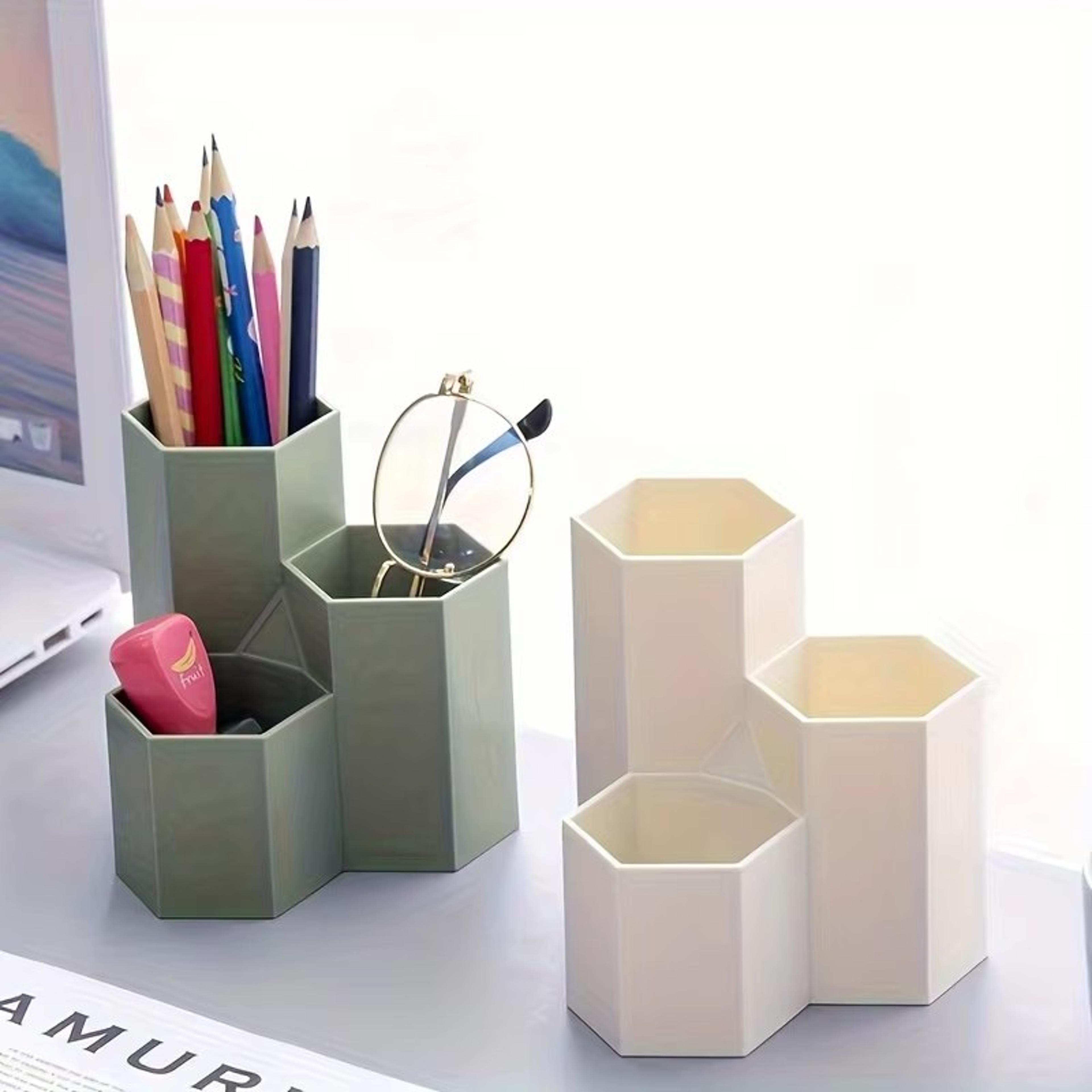 student office three-grid pen holder, multifunctional desktop storage box, makeup brush and small item storage gift